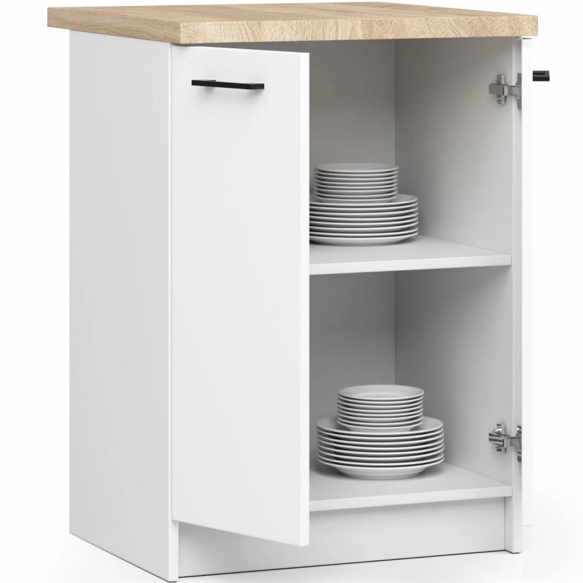 AKORD | Mueble de Cocina con encimera - Oliwia S60 | Mueble Base con 2 Puertas y 2 estantes | Mueble de Entrada | Aparador | Isla | Armario | 46 x 60 x 85 cm | Blanco