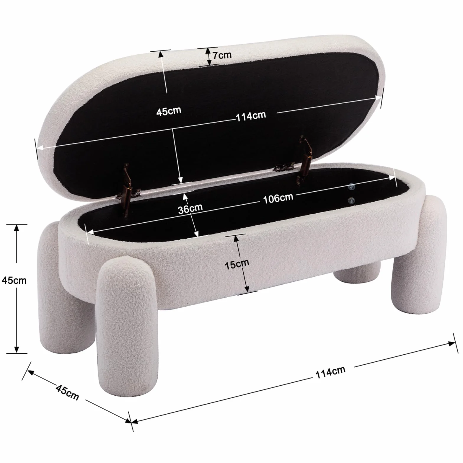 chairus Banco de Almacenaje para Pie de Cama Bancos Tapizados de Piel sintética, Banqueta con Patas Baúl para Tocador/Recibidor, Blanco