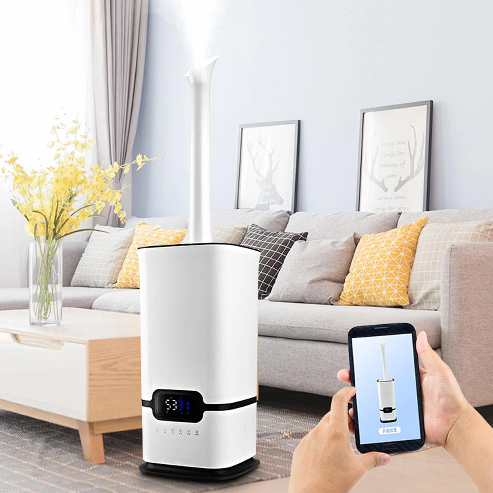 Humidificador Industrial, Humidificador para Todo el Hogar con Tapa Abatible de Sincronización Inteligente 100-240 V para Almacén (Enchufe de la UE)