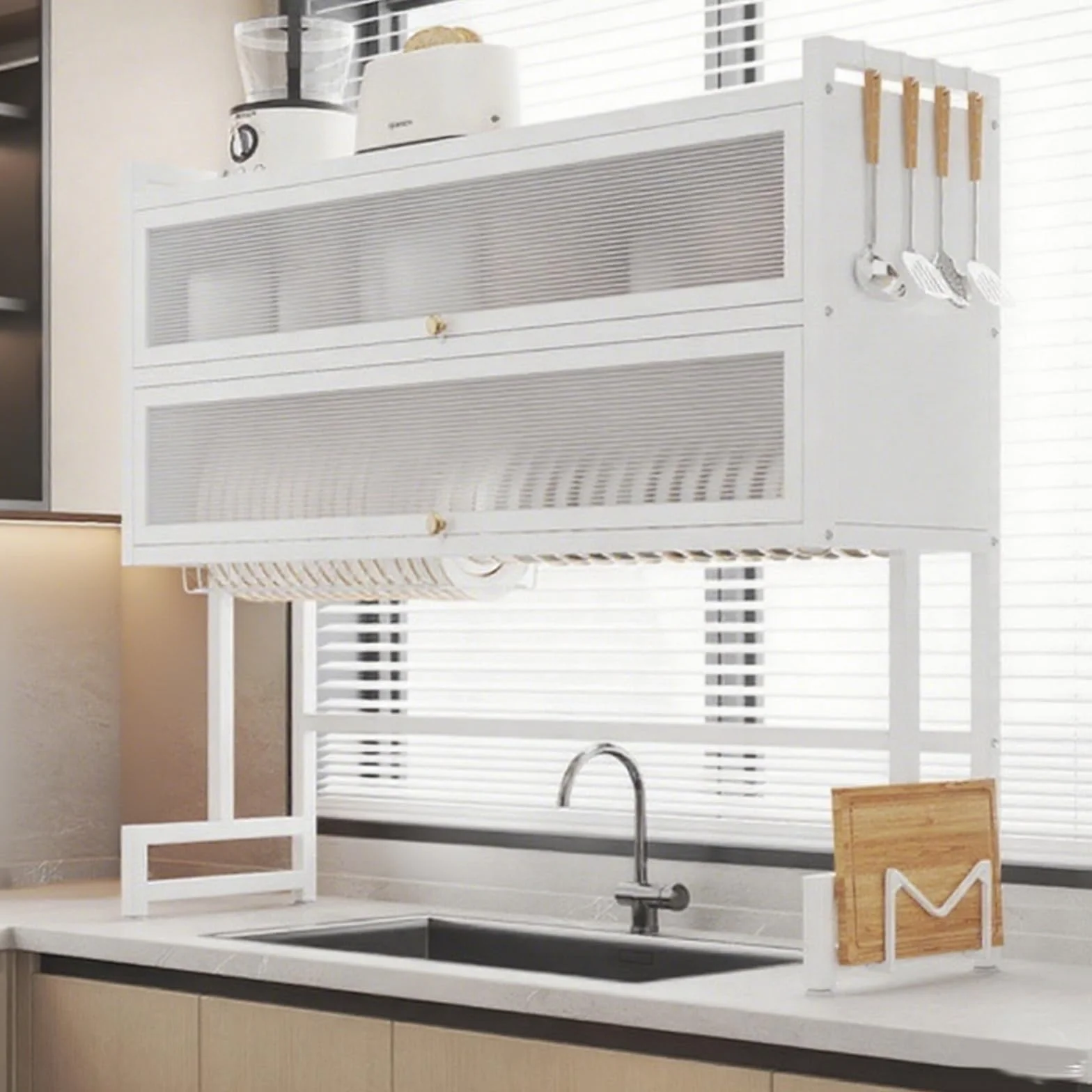 Escurridor De Platos sobre Fregadero con Tapa Estante para Platos para Organizador De Cocina, Ahorro De Espacio Pla Bandeja Escurreplatos(White Double Layer,105cm/41in)