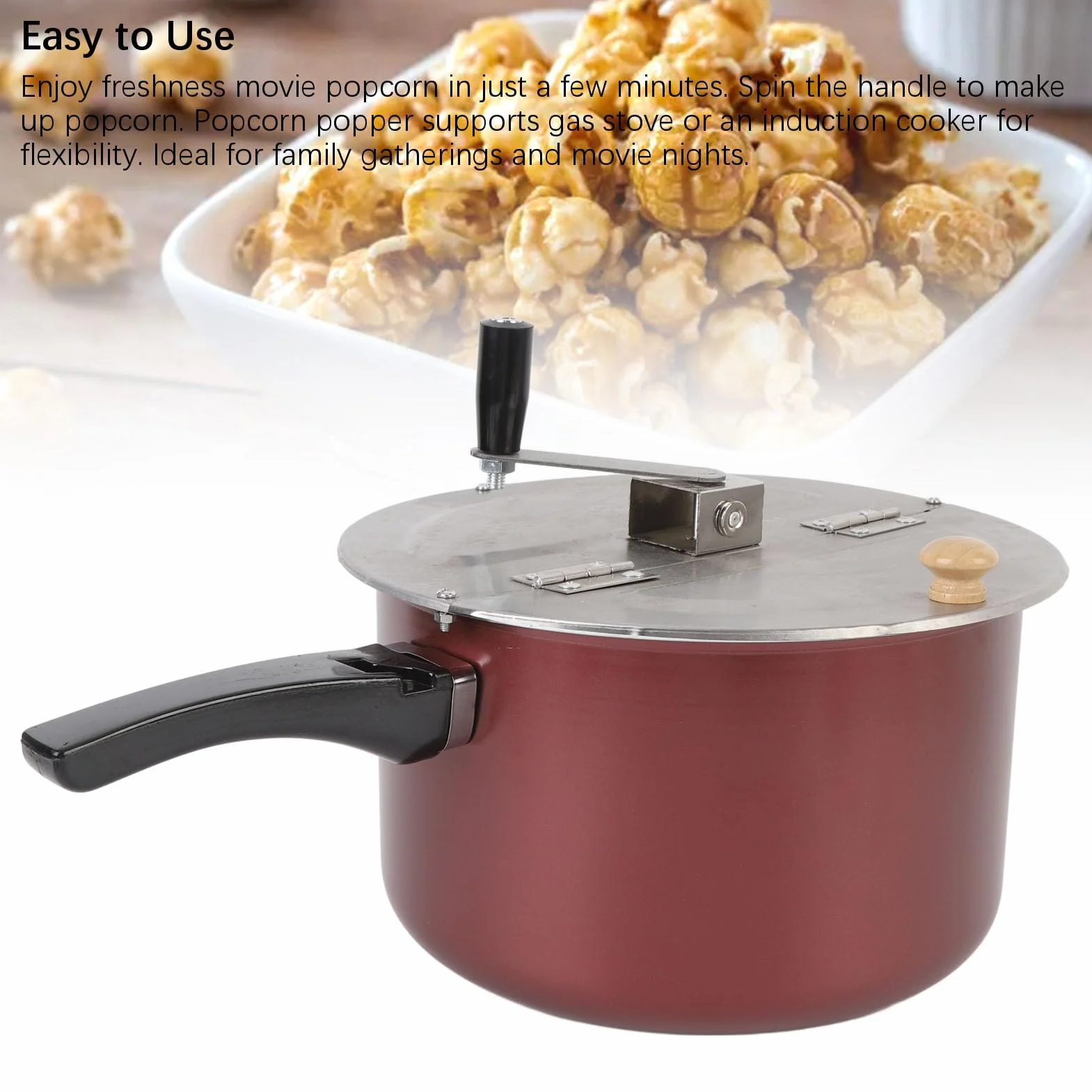 Yosoo Health Gear Máquina para Hacer Palomitas de Maíz de Acero Inoxidable, Manual, 11,2 X 6,3 Pulgadas, para Estufa de Gas y Cocina de Inducción, Agitación Manual, Uso Portátil para Noches de Cine