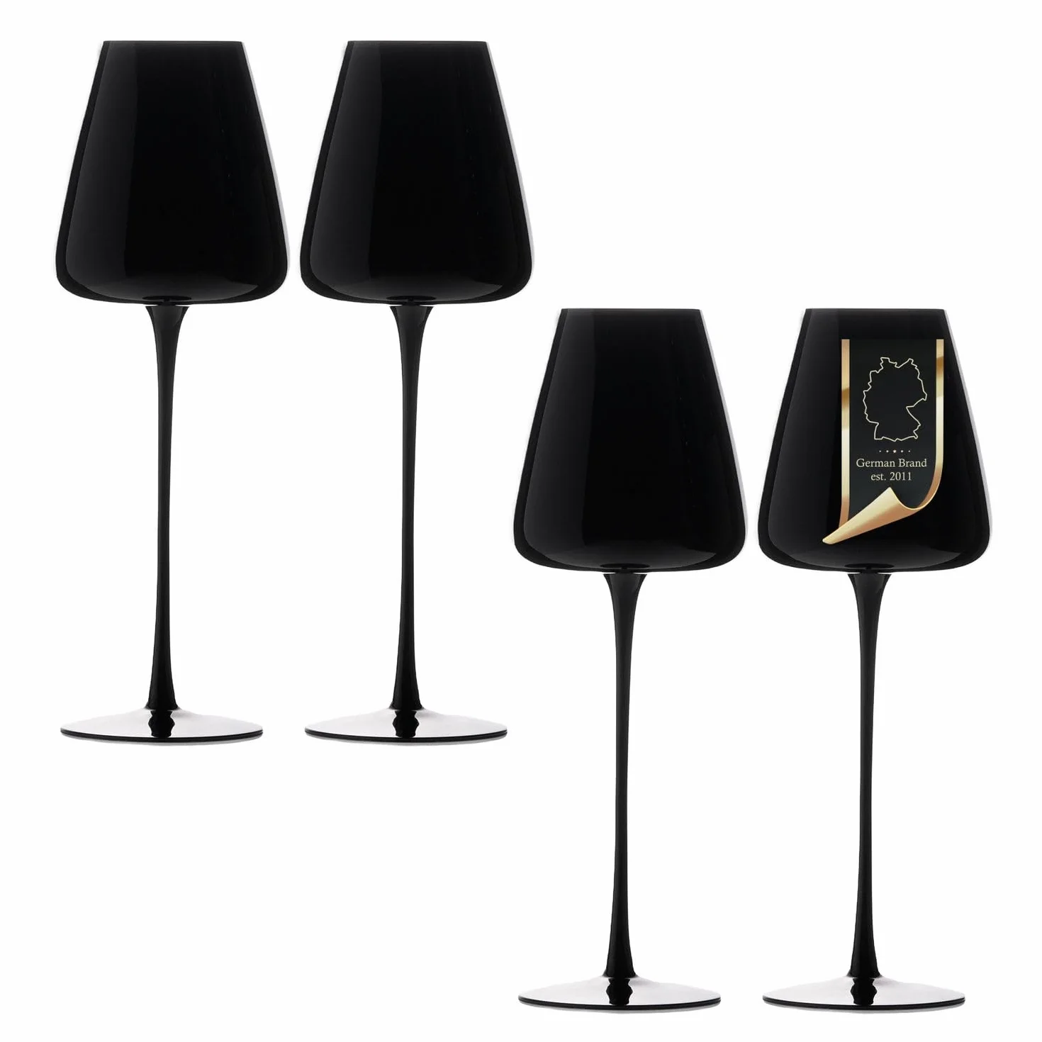 INTIRILIFE 4x Copa de vino con diseño moderno en Negro - Capacidad de 500 ml - Copa para vino tinto vino blanco, cáliz, apto para lavavajillas, vidrio de cristal, resistente a golpes