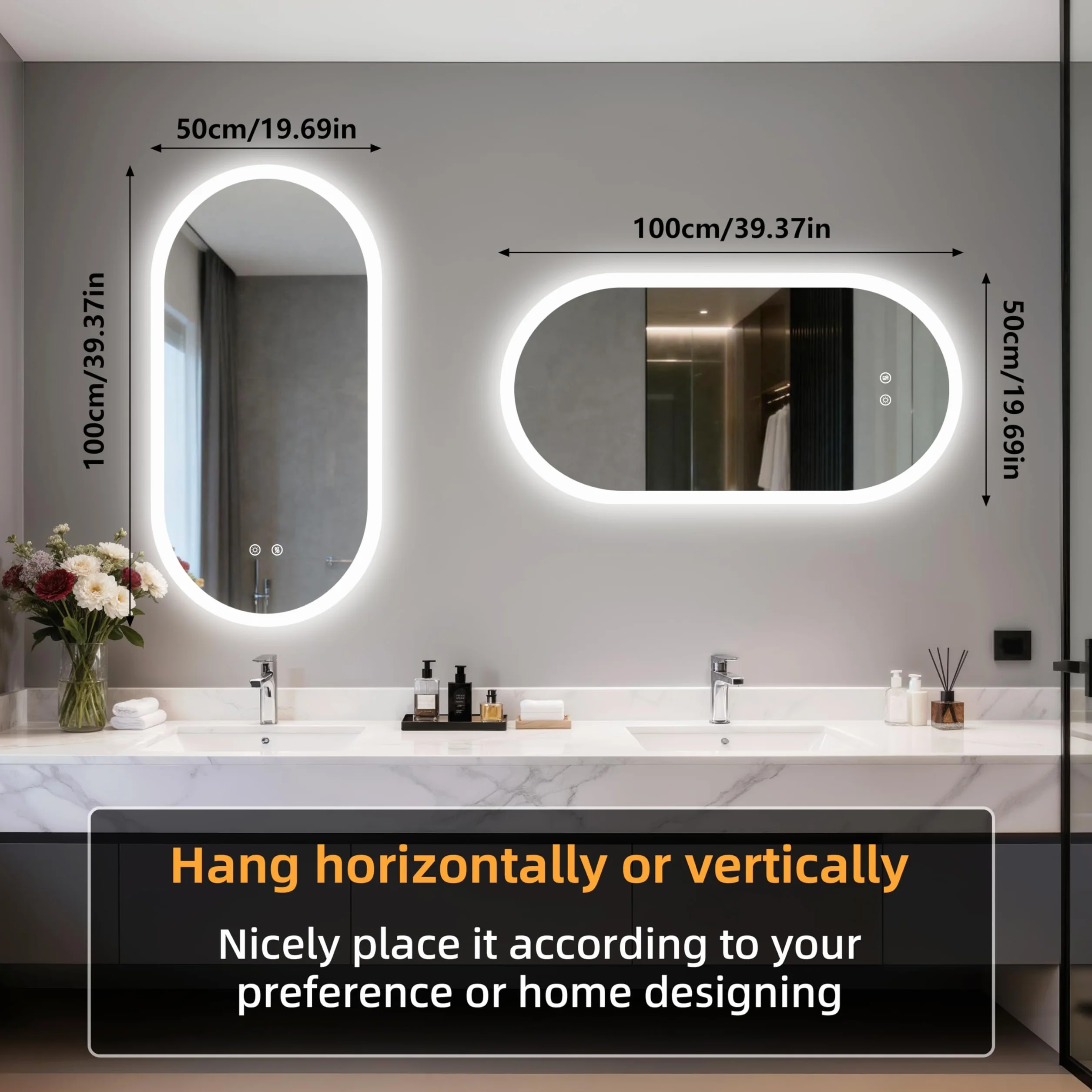 LUVODI Espejo Baño con Luz Led Ovalado 100 x 50 cm Espejos de Baño Antivaho con Luz Retroiluminado Regulable Espejo Moderno Inteligente con 2 Interruptor Tactil Función de Memoria y Impermeable IP66