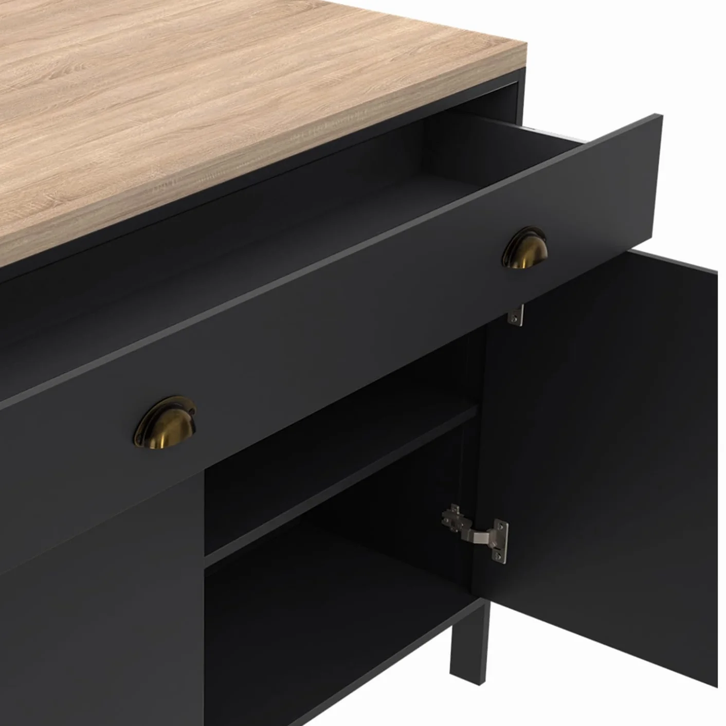 IDMarket - Isla central 120 cm campo ISIS con madera efecto haya y tablero negro