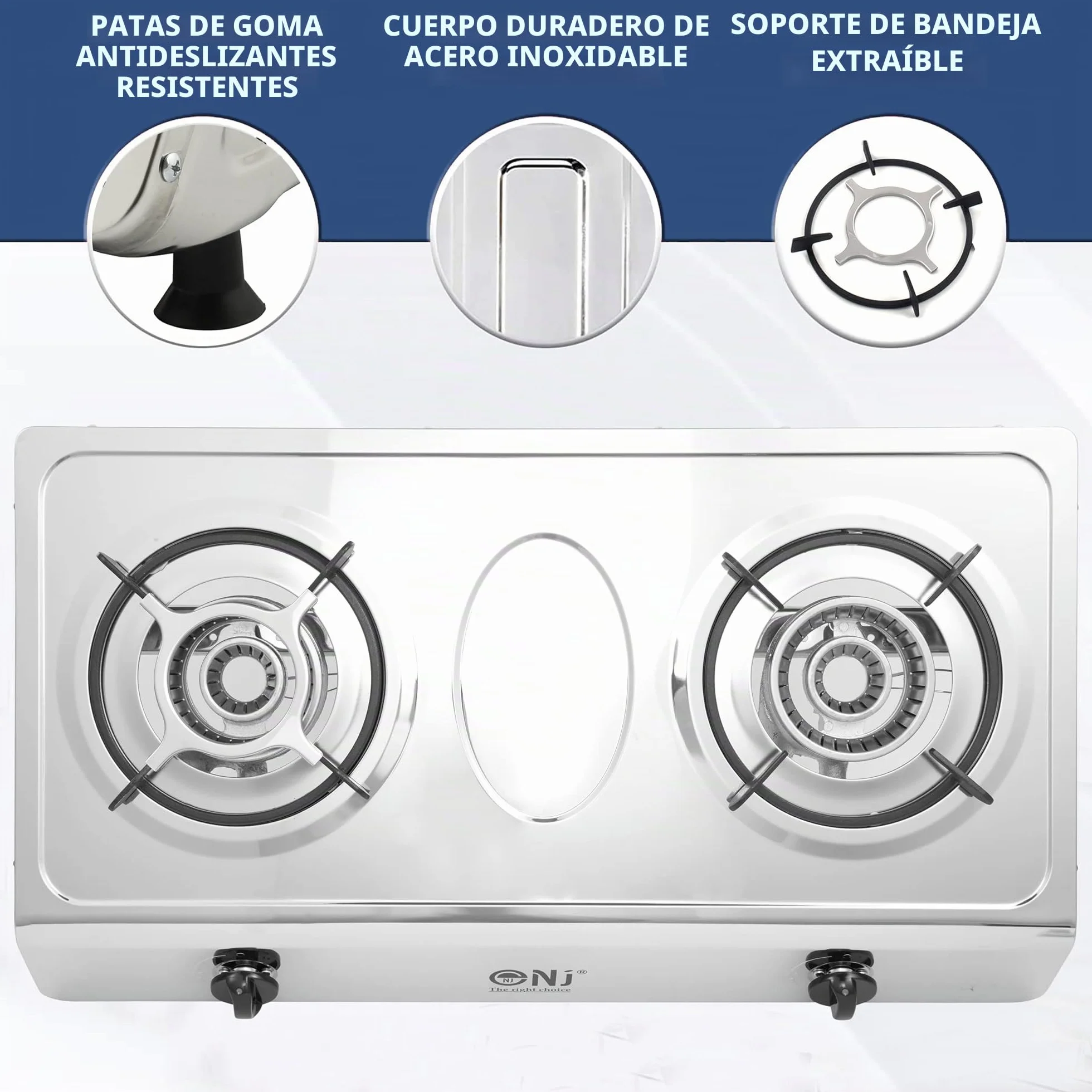 NJ-200 Cocina de Gas Portátil - 2 Fuego Hornillo Camping Gas GPL