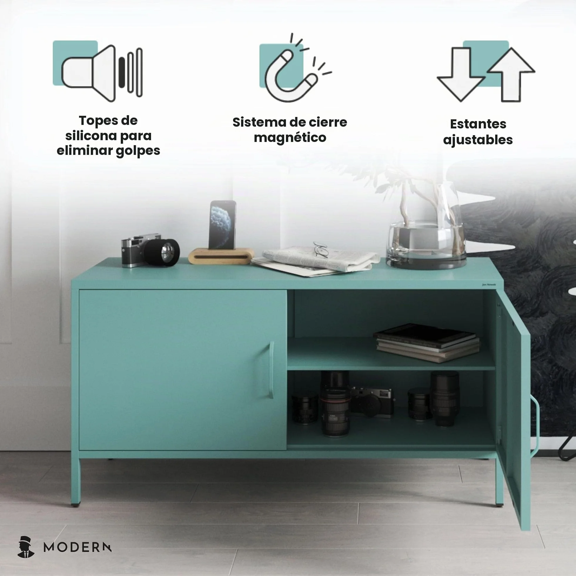 Jan Nowak Mueble TV Salon Metal - Rosa | 115 x 59,5 x 40 cm | Mueble Salón Televisión de 2 Puertas, Estilo Industrial | Mesa TV,Superficie Brillante
