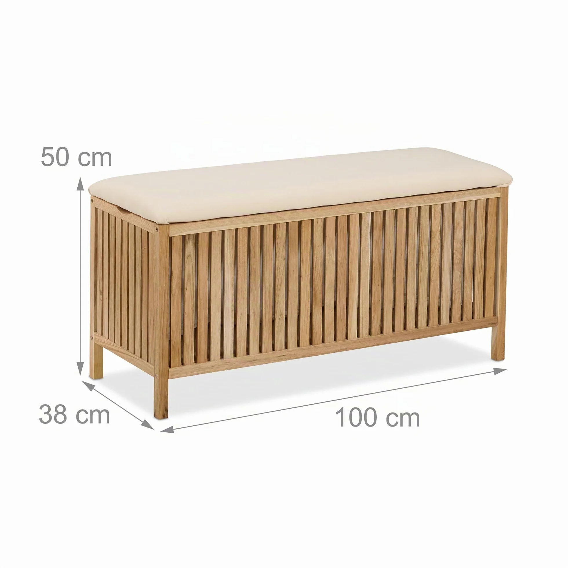 Relaxdays Arcón para Ropa Sucia con Asiento, Baúl para Colada, 100 L, 50 x 100 x 38 cm, Madera y Tela, Natural y Blanco, Poliéster, Algodón