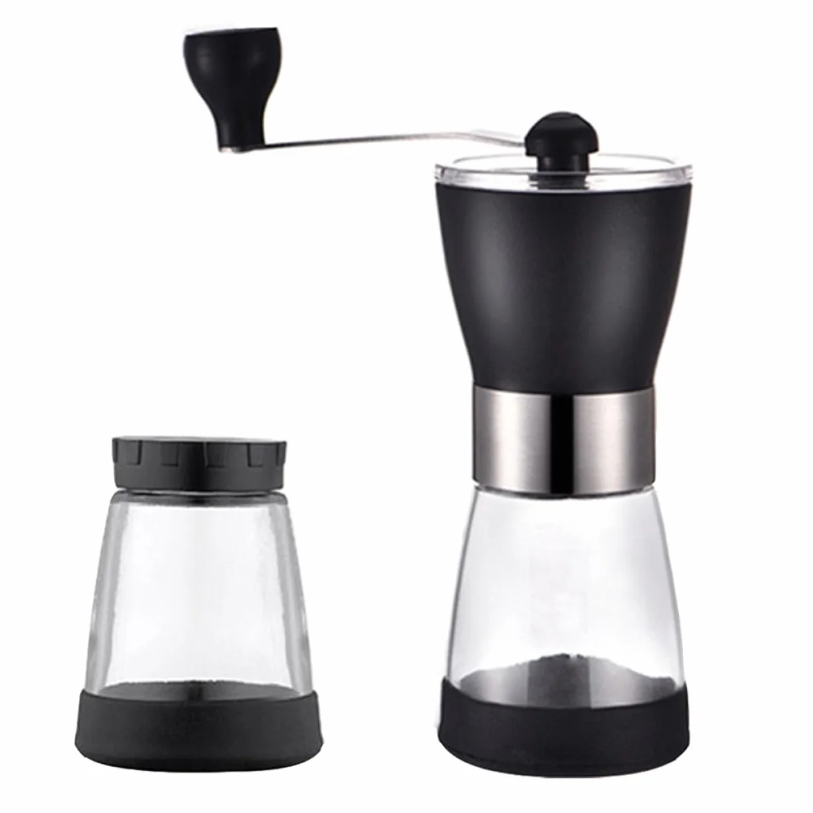 Molinillo de Café Manual Recipiente de Vidrio y Muelas Cerámicas, Silencioso y Ecológico, Adecuado para Granos Cocina o Viajes