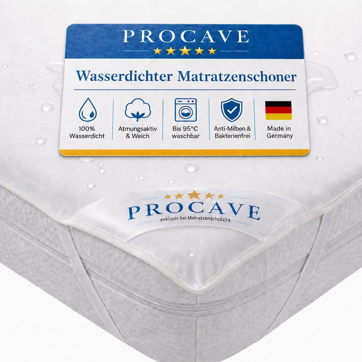 PROCAVE, Cubierta de colchón Impermeable en Diferentes tamaños, Protector colchón Molton Impermeable, Made in Germany, Protectores de Almohadas, 200x210 cm