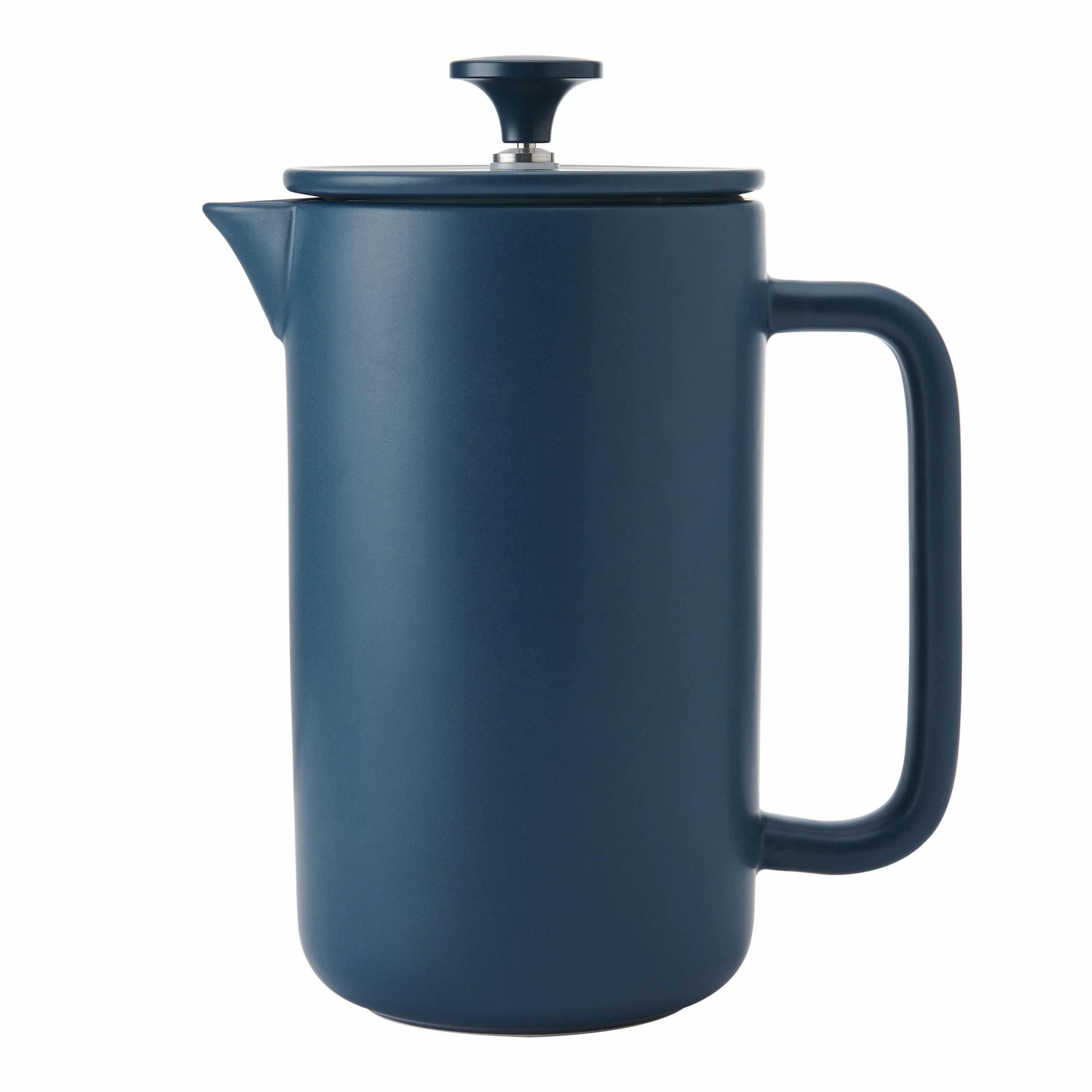 La Cafetière Arezzo - Cafetera grande de prensa francesa de 8 tazas, cerámica de gres resistente al calor con émbolo de fácil agarre, ideal para té suelto y café molido, azul marino
