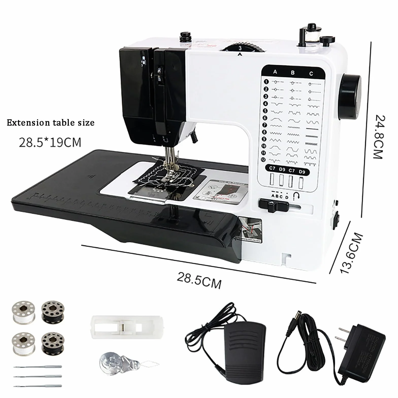 Máquina de Bordar Digital eléctrica, máquina de Coser automática Multifuncional con Mesa de extensión/Cuchilla de Corte, 38 Modos de Puntada/tensión Ajustable/Velocidad Ajustable