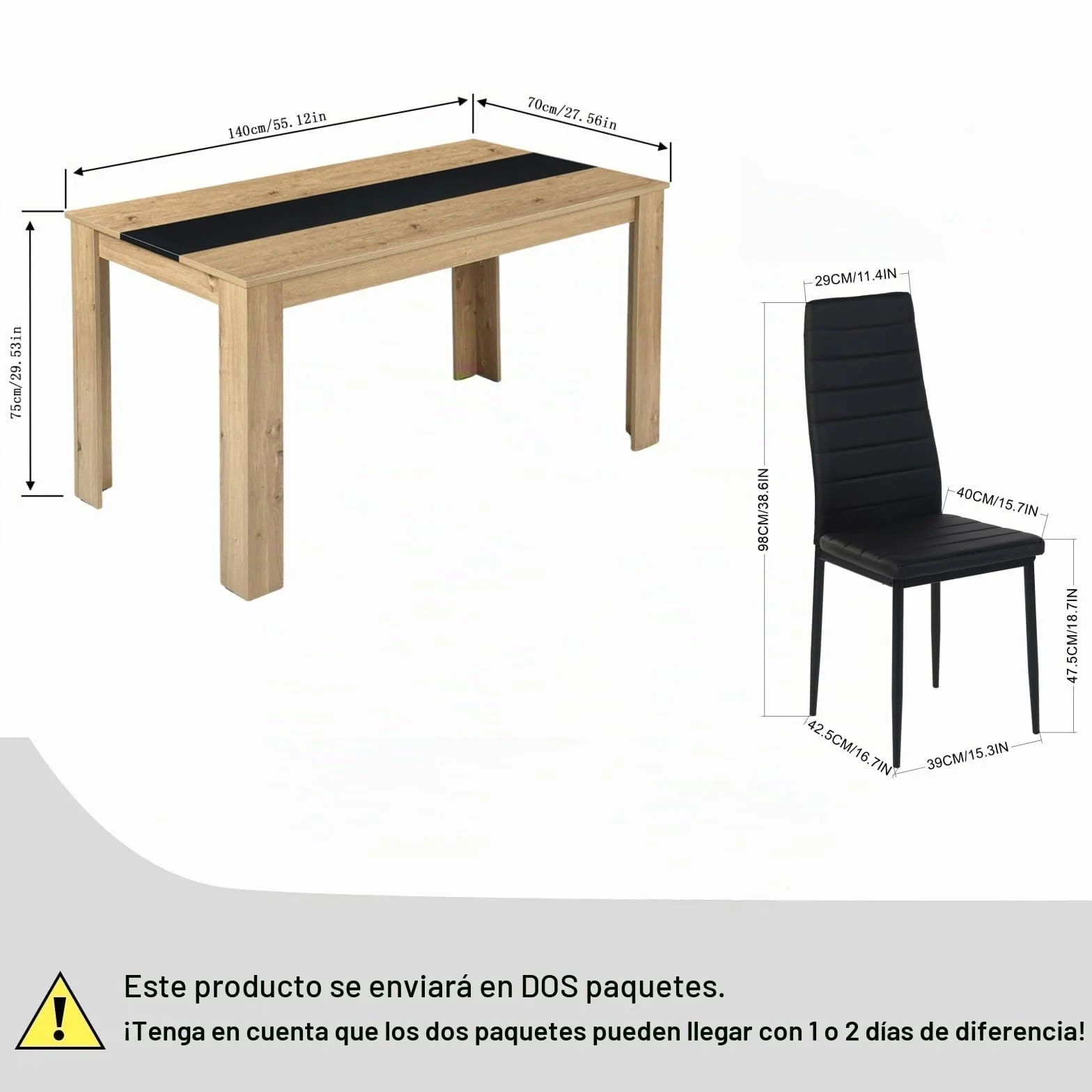 Conjunto 1 Mesa y 6 Sillas Comedor, Mesa:140x70x75cm, Silla:40x39x98 cm, Ideal para Comedor, Cocina y Salon, Mesa y Sillas Cocina