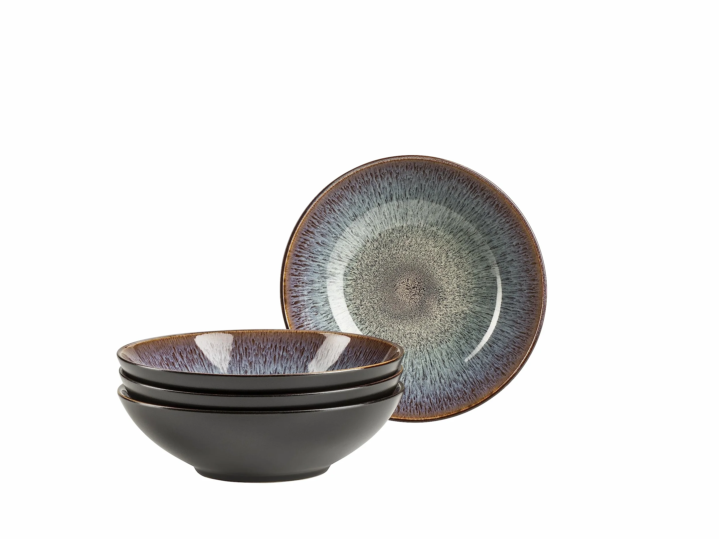 MÄSER 935130 Serie Teona - Juego de 4 platos hondos con esmalte reactivo verde-marrón, 4 platos grandes para pasta y sopas de cerámica en forma moderna y discreta de Coupe, gres