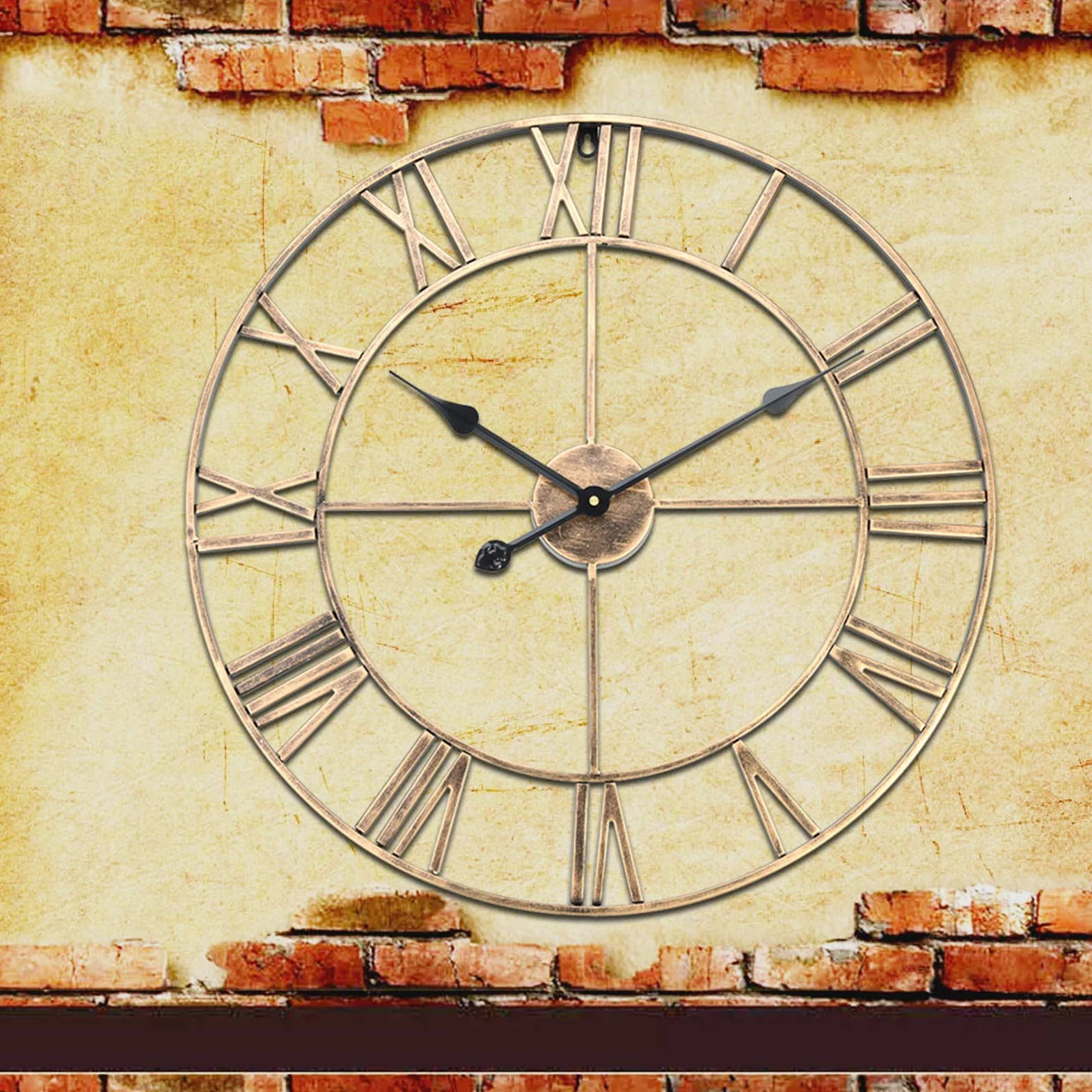 Hidyliu Reloj de Pared Redondo Grande de Hierro, Números Romanos Hechos a Mano para Decoración del Hogar, Restaurante, 60cm, Dorado (Oro 60cm)
