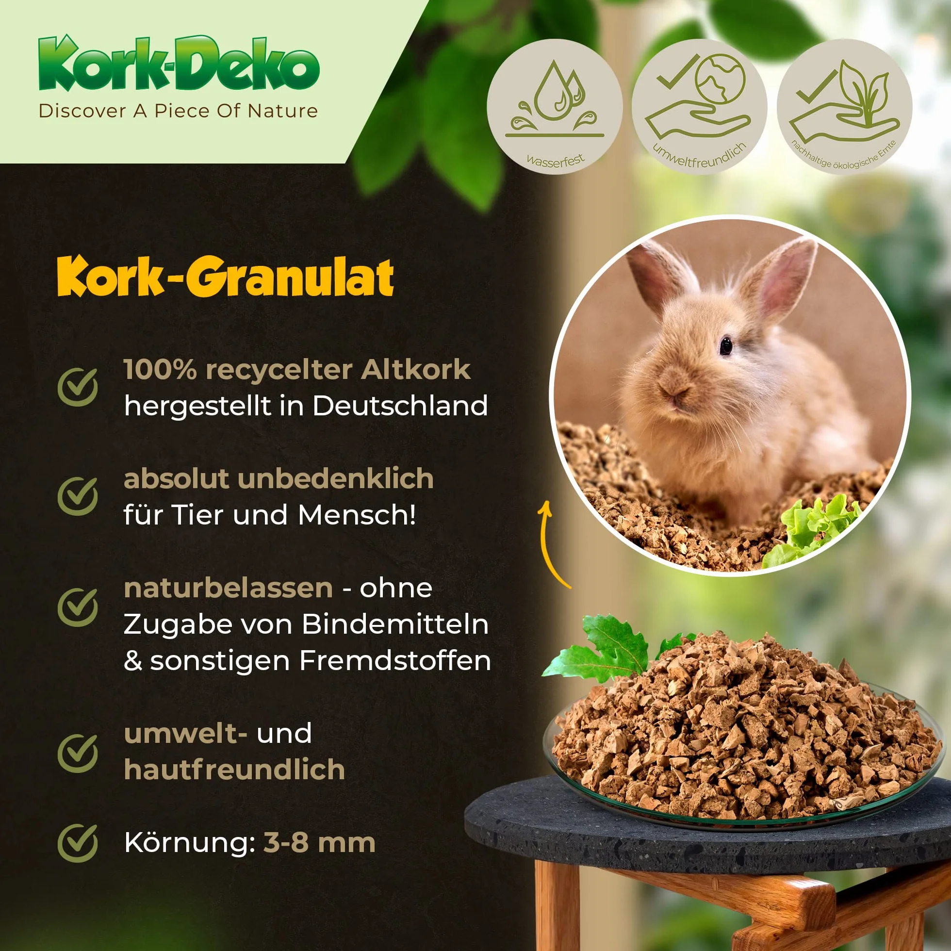 Kork-Deko 10 litro Corcho granulado, (Mediano | 3-8 mm) (sustrato de Corcho, Corcho triturado)
