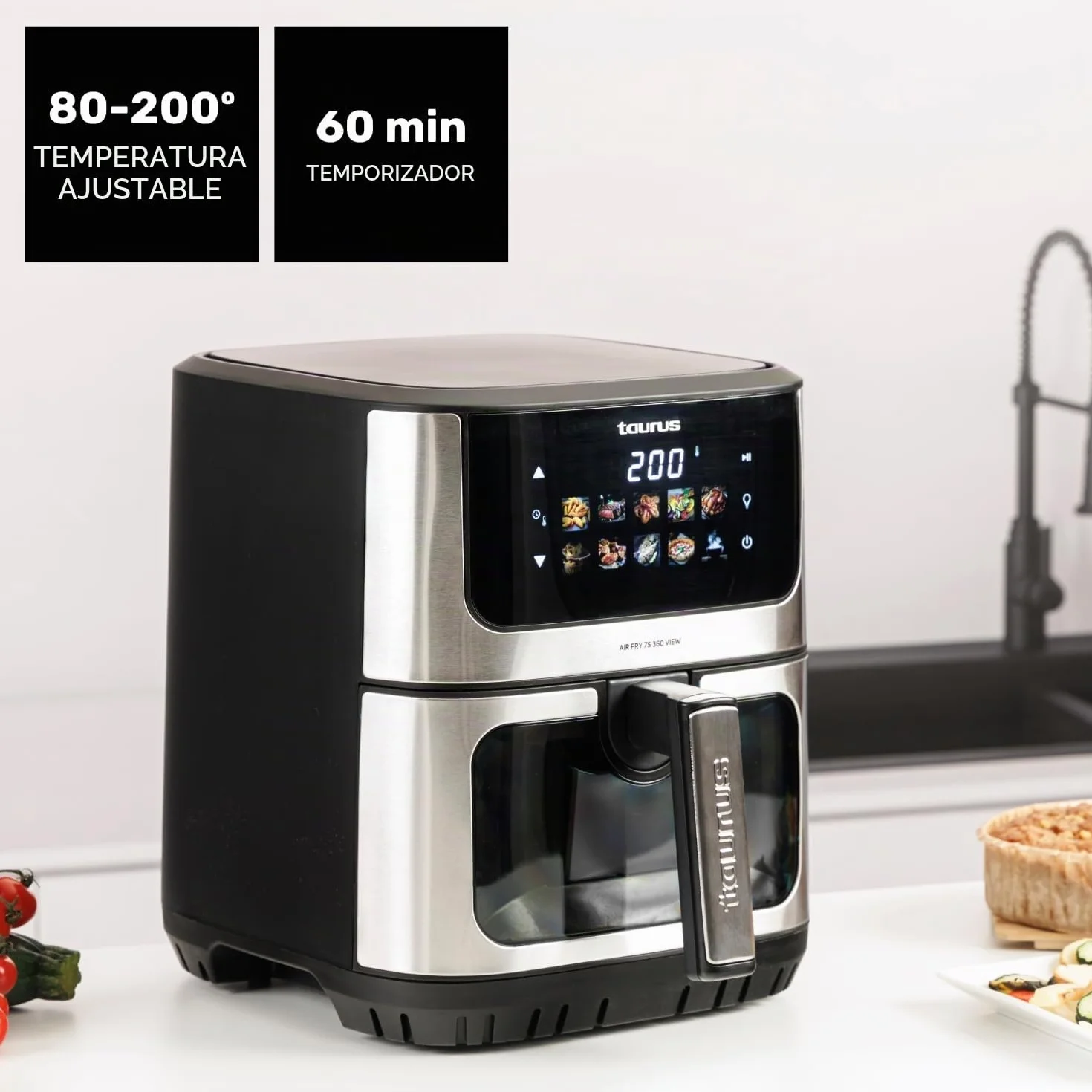 Taurus - Freidora de Aire 6,5L, 1900W, Doble Resistencia, 10 Programas