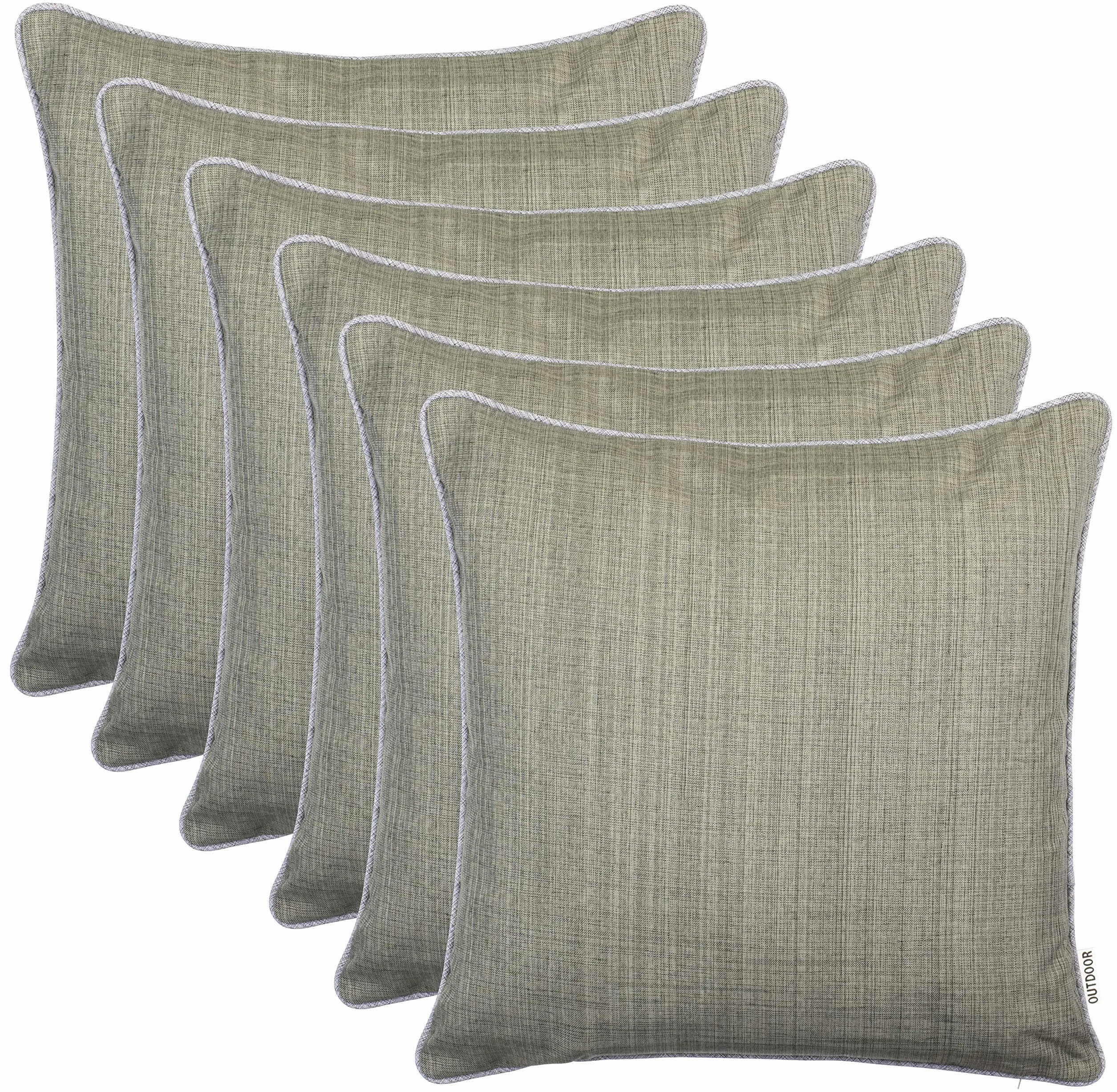 Juego de 6 Fundas de Cojín exterior Brandsseller 45x45 cm – Decorativas, impermeables, en tejido de Lino y Cremallera – Resistentes a la intemperie para Jardín, Terraza, Balcón y Sofá – Taupe