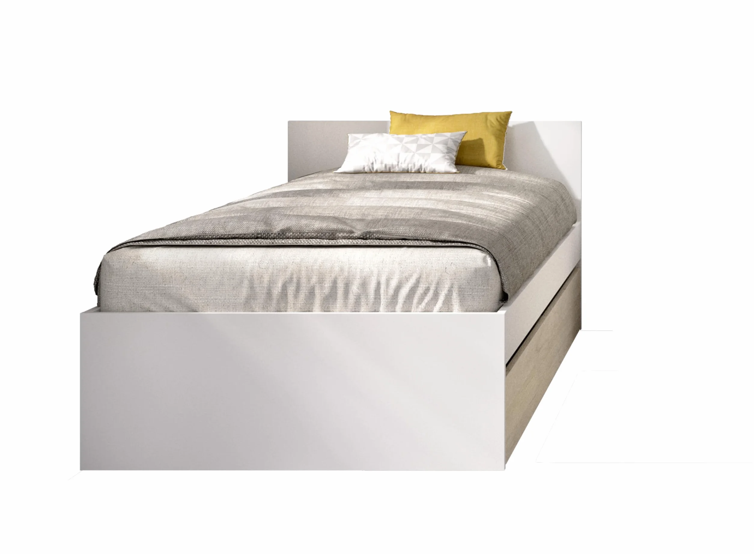 DEKIT Grupo RIMOBEL Top - Cama de 90X190 con Arrastre - Blanco/Natural - 67 x 95,8 x 194,8