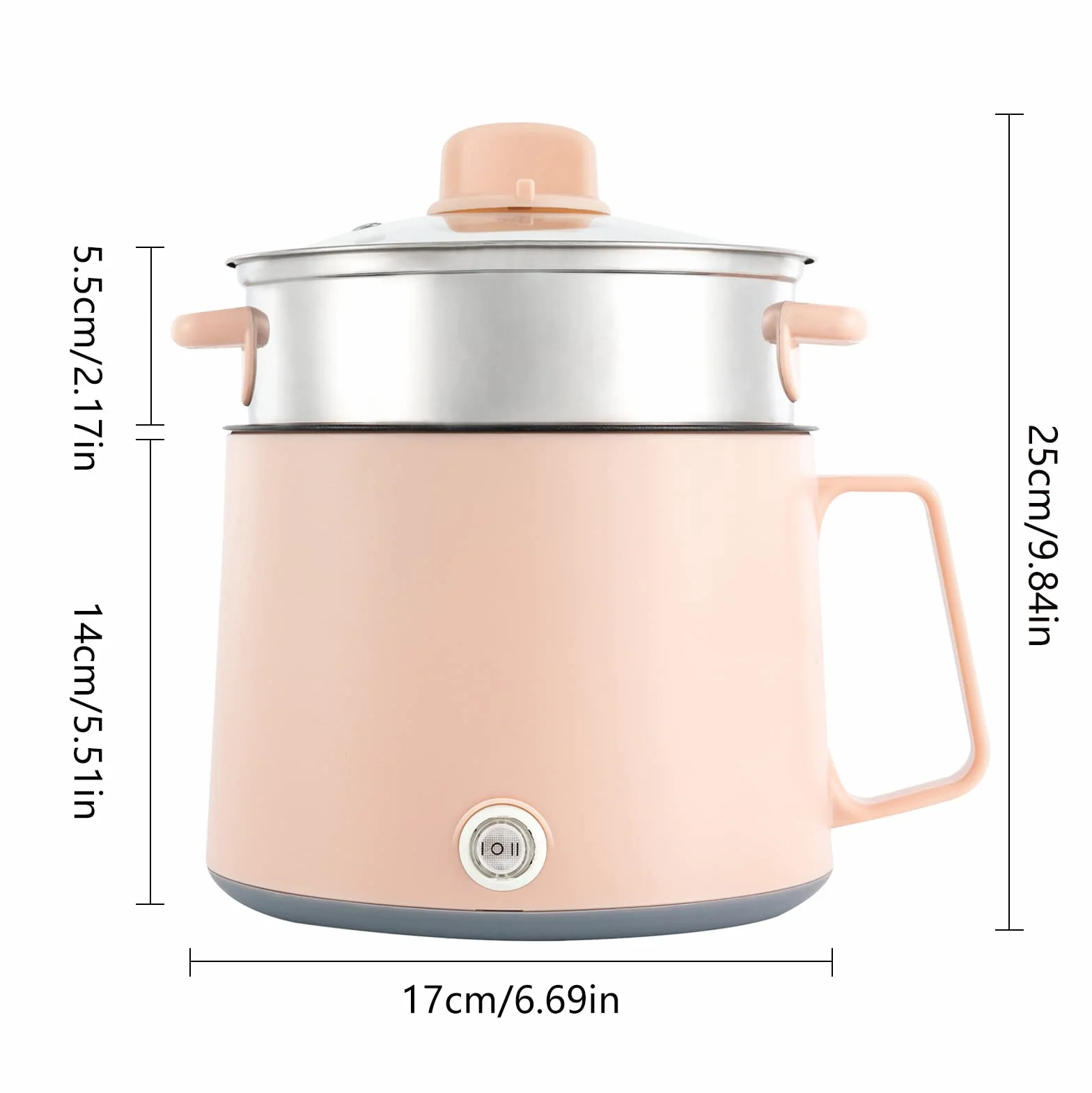 Ramen Cooker Olla Eléctrica 600 W Antiadherente con Cesta de Vapor Multifunción Portátil (Rosa)