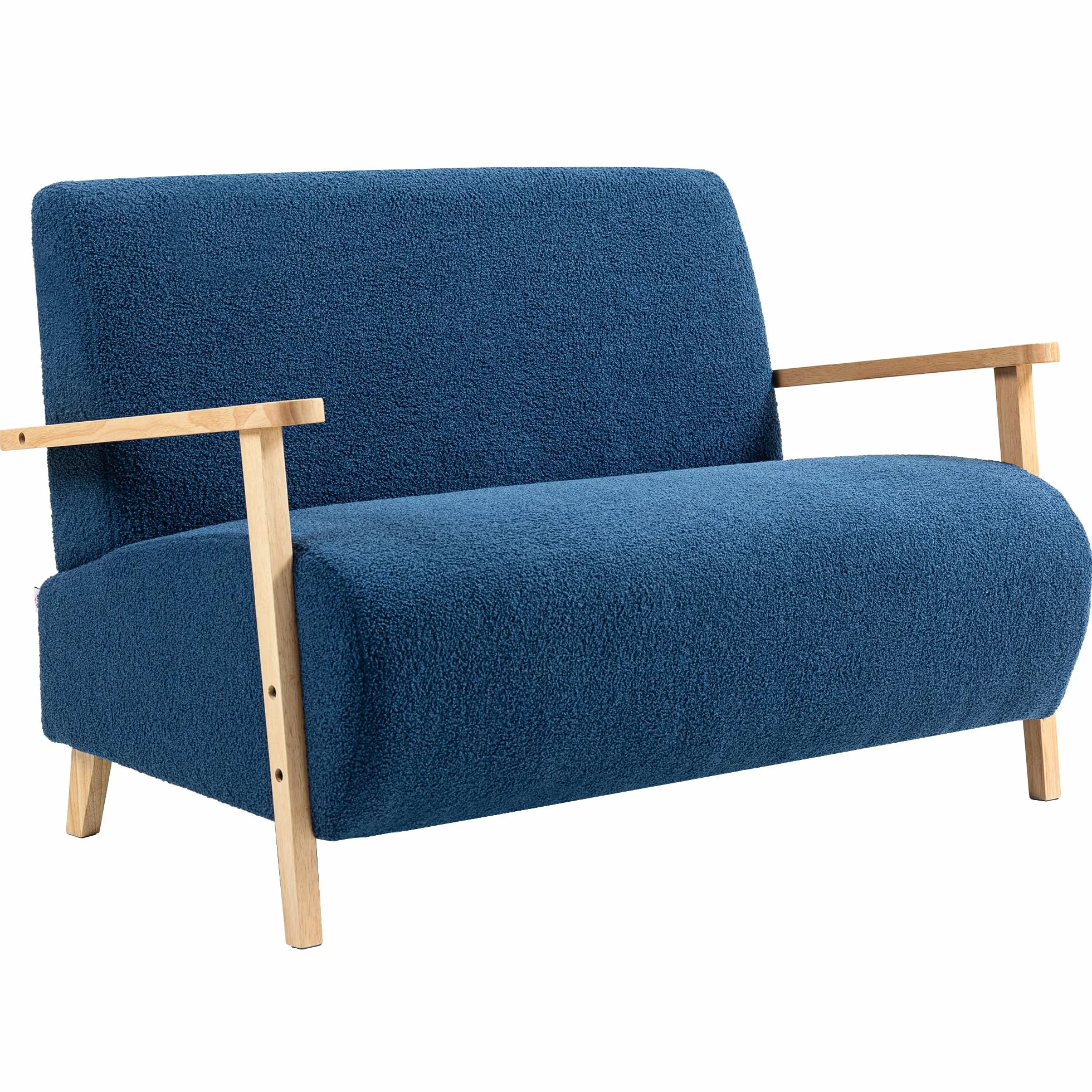 HOMCOM Sofá de 2 Plazas Tapizado en Borreguito Sofá de Salón de 118 cm con Acolchado Grueso Reposabrazos y Patas de Madera para Dormitorio Sala de Estar Azul Oscuro
