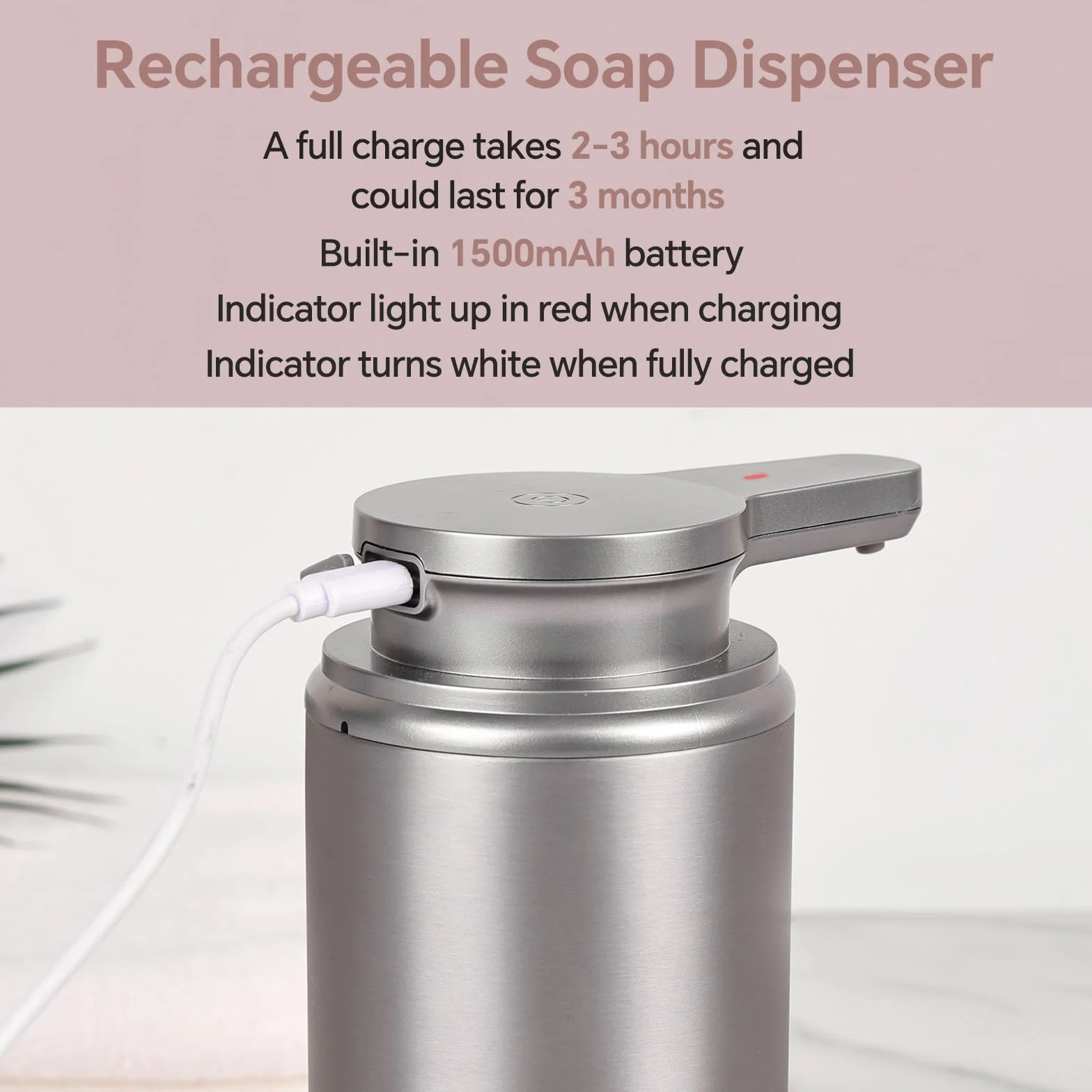 Dispensador automático de jabón, dispensador de jabón de Manos de Acero Inoxidable para baño, Cocina, Recargable, Bomba de jabón de Manos sin Contacto, 12 onzas