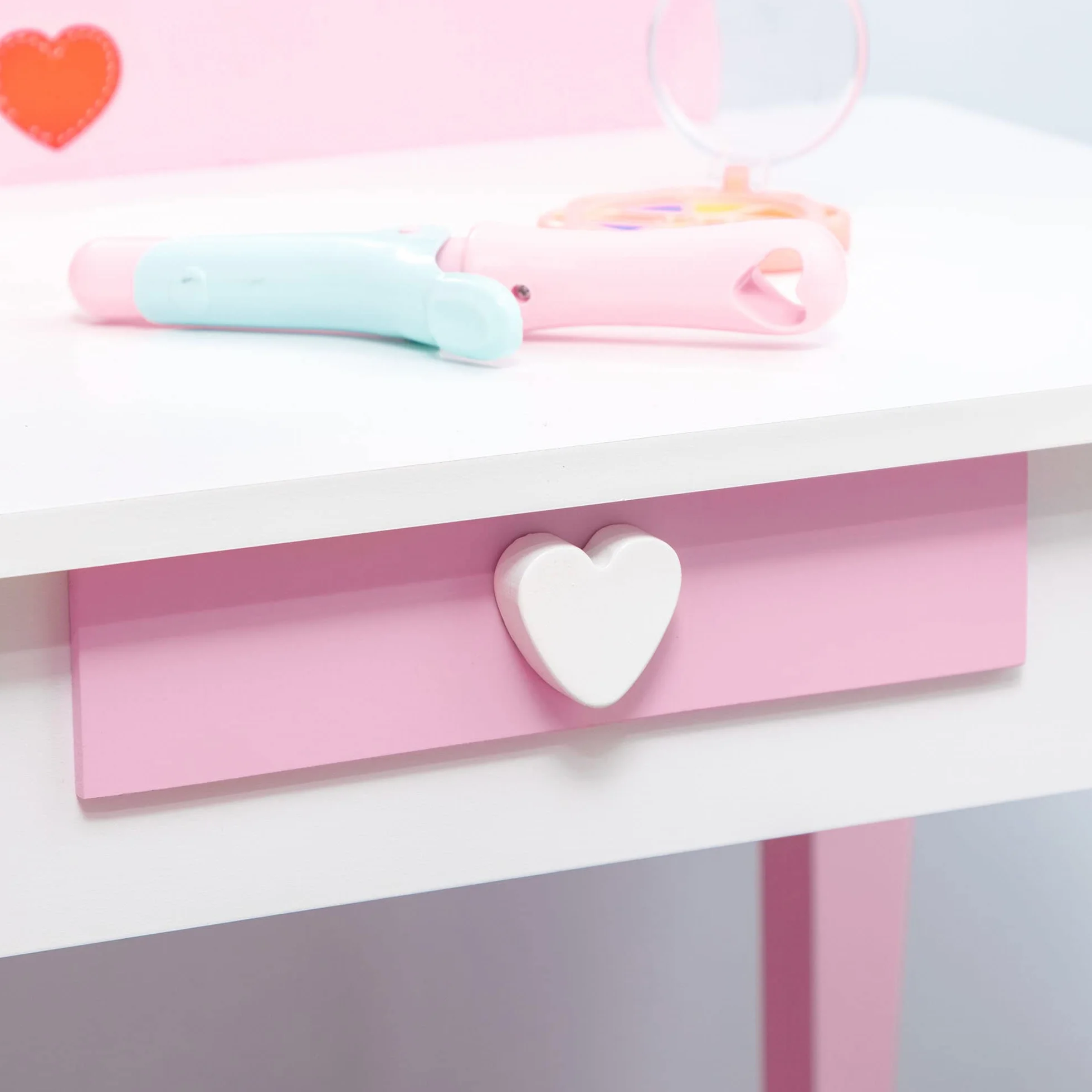 ZONEKIZ Tocador Infantil Madera con Espejo y Taburete para Niñas 3-6 Años 50x36,5x89,5 cm Rosa