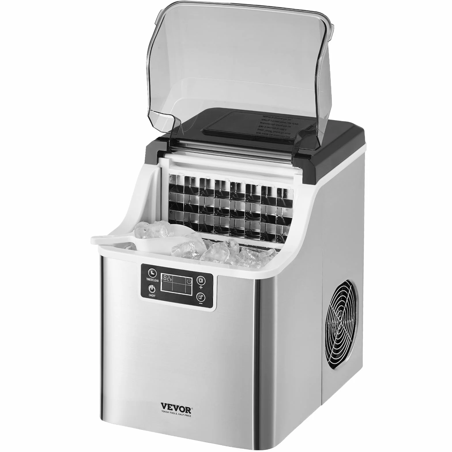 VEVOR Máquina para Hacer Hielo de Encimera, 20 kg/24 h, con Pala y Canasta para Hielo, con 3 Tamaños de Cubitos de Hielo para el Hogar, la Cocina, la Oficina y las Fiestas, 255 x 355 x 385 mm