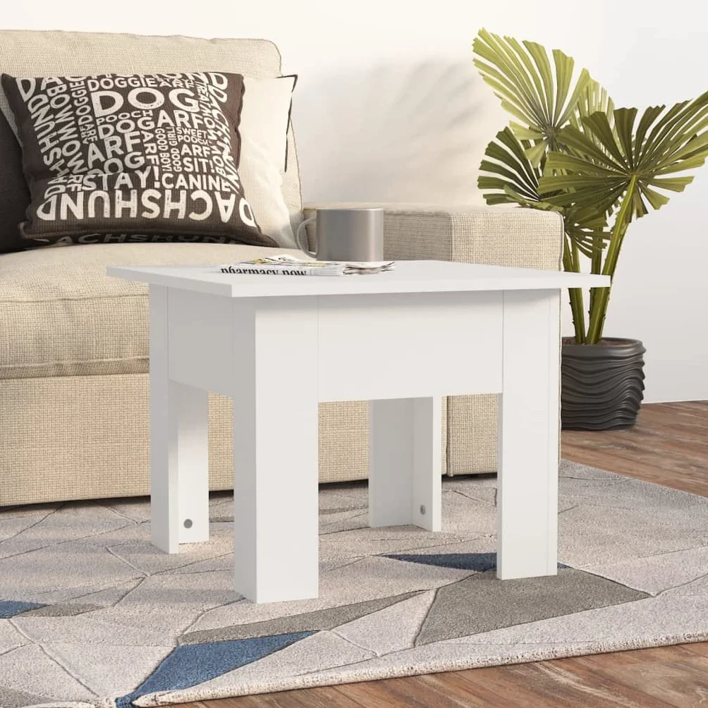 Mesa de centro blanca 55 x 55 x 42 cm, moderna mesa auxiliar de madera, mesa cuadrada de salón para bebidas, aperitivos y decoración, fácil de limpiar