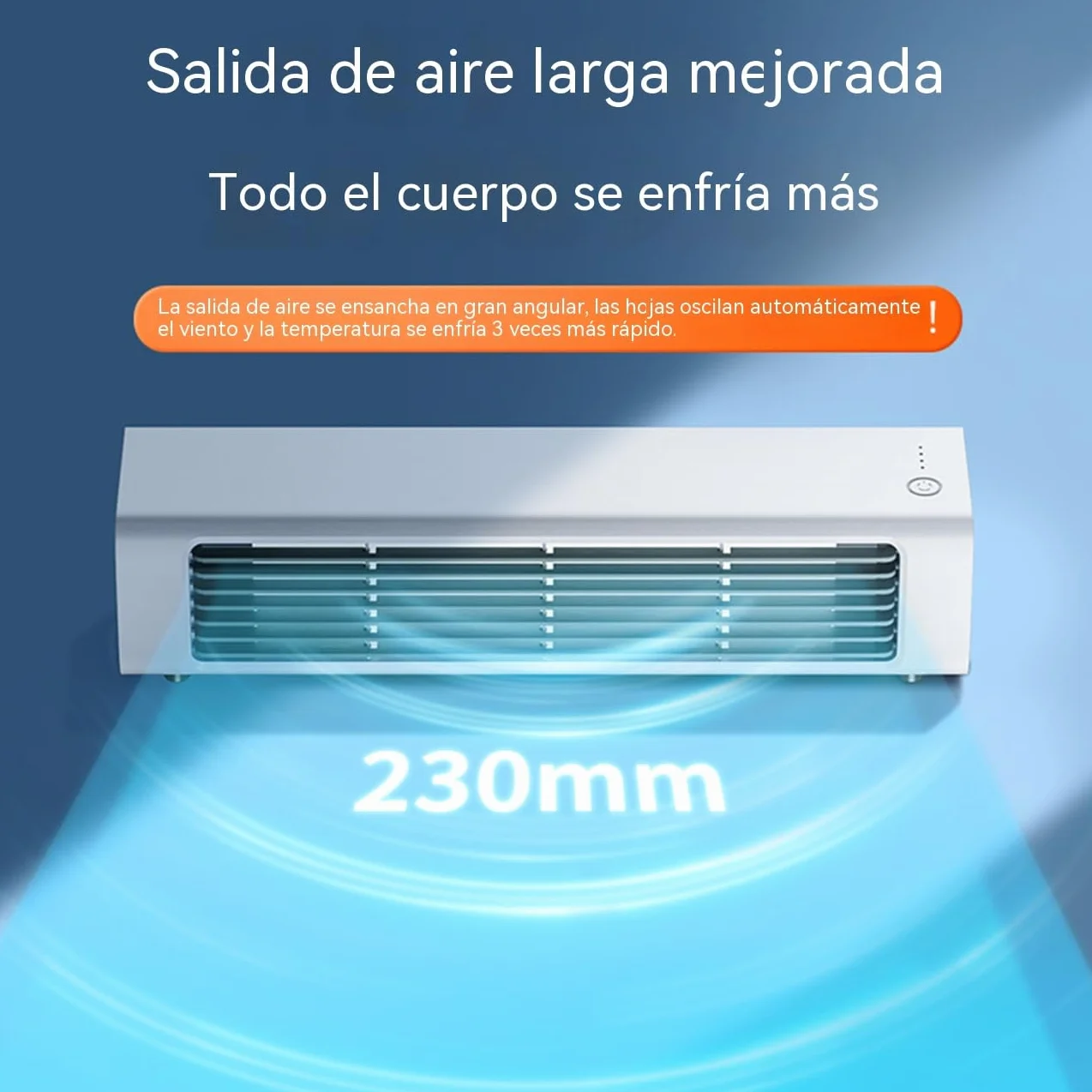 Ventilador sin aspas 2 en 1 vertical y horizontal, oscilación 60°, salida de aire ancha 230 mm, enfriamiento rápido y silencioso, montaje en pared sin perforación, para dormitorio, salón y oficina
