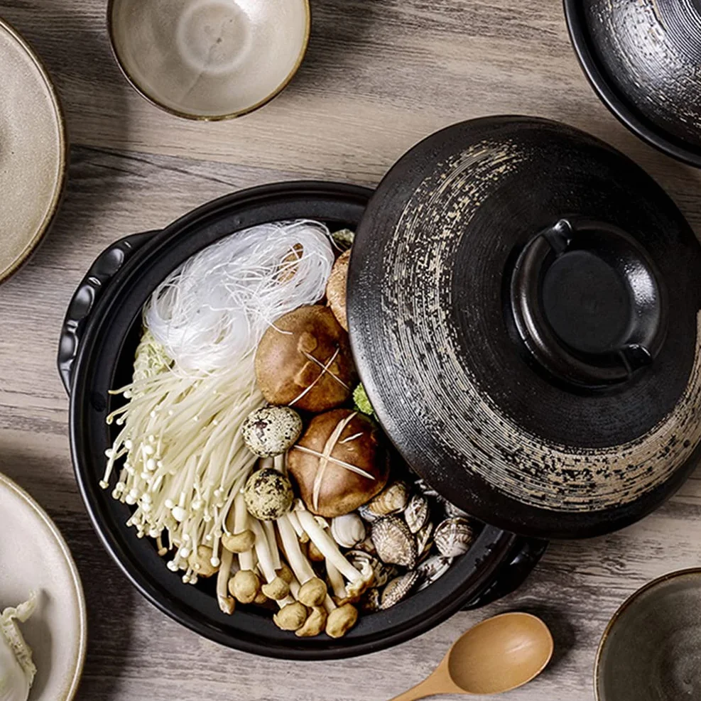 Angoily Cazuela de cerámica antiadherente para horno, olla de cerámica, olla de barro con tapa, olla de sopa de porcelana para cocinar, guiso, sopa de vapor, resistente al calor (900 ml)