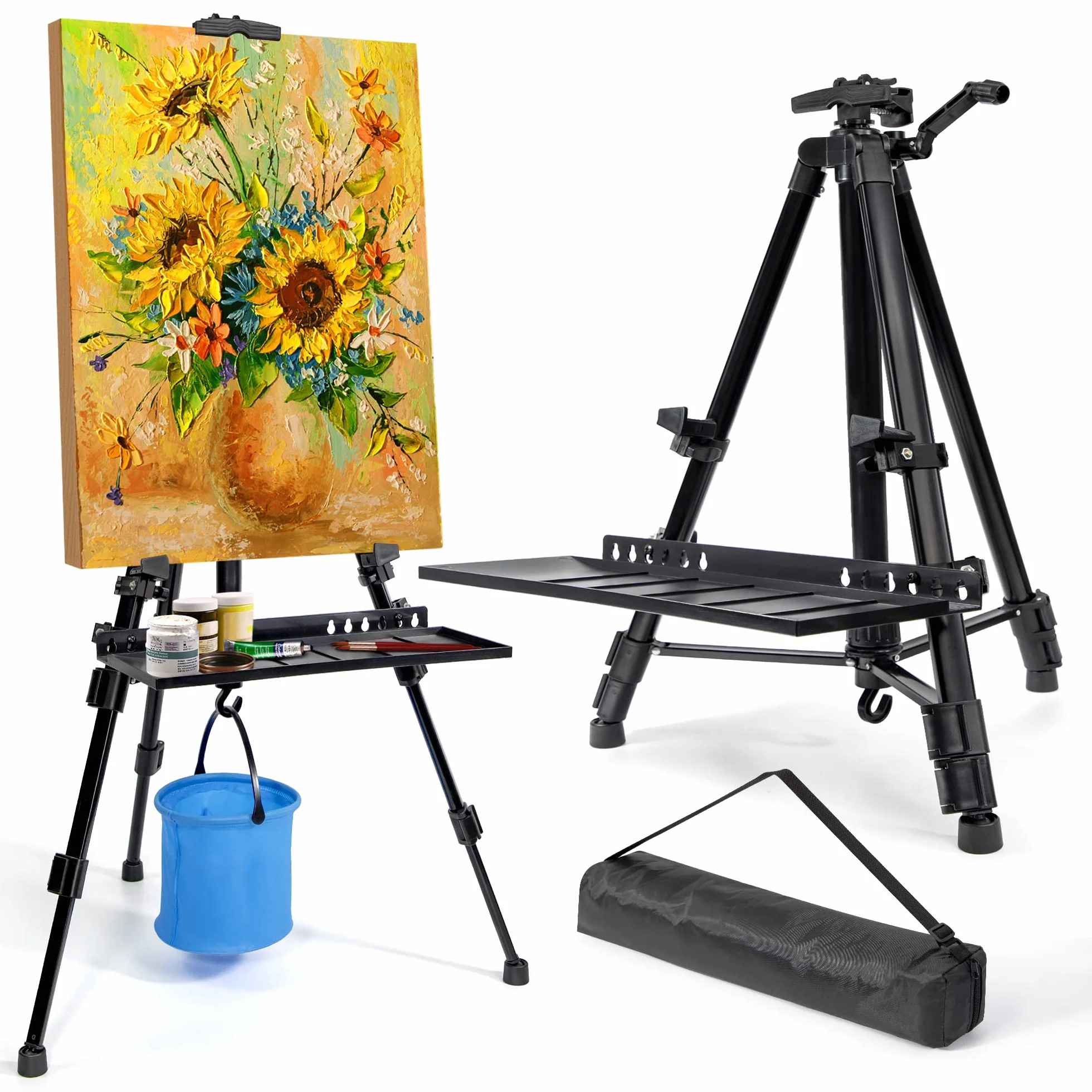 Caballete para pintar, ajustable 50-152 cm, caballete trípode plegable para pintar con bolsa/barril, sobremesa y suelo, Cavalete para Pintar, Boda, Presentaciones,Negro