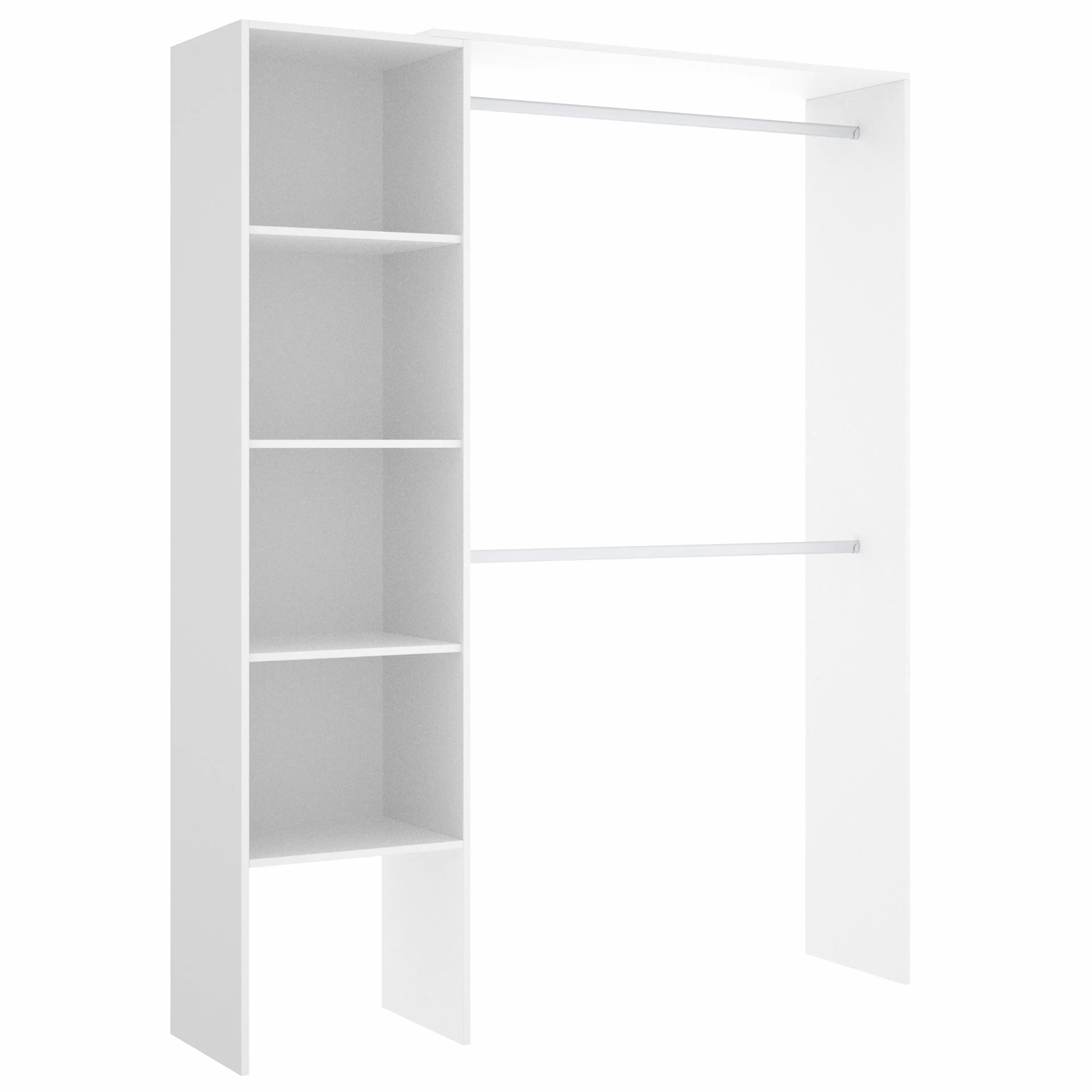 Mobelcenter - Armario Vestidor Suit - Armario Vestidor Reversible con 2 Barras y 4 Estantes - Acabado Color Blanco - Ancho: 140-110 cm x Fondo: 40 cm x Alto: 187 cm - (1203)