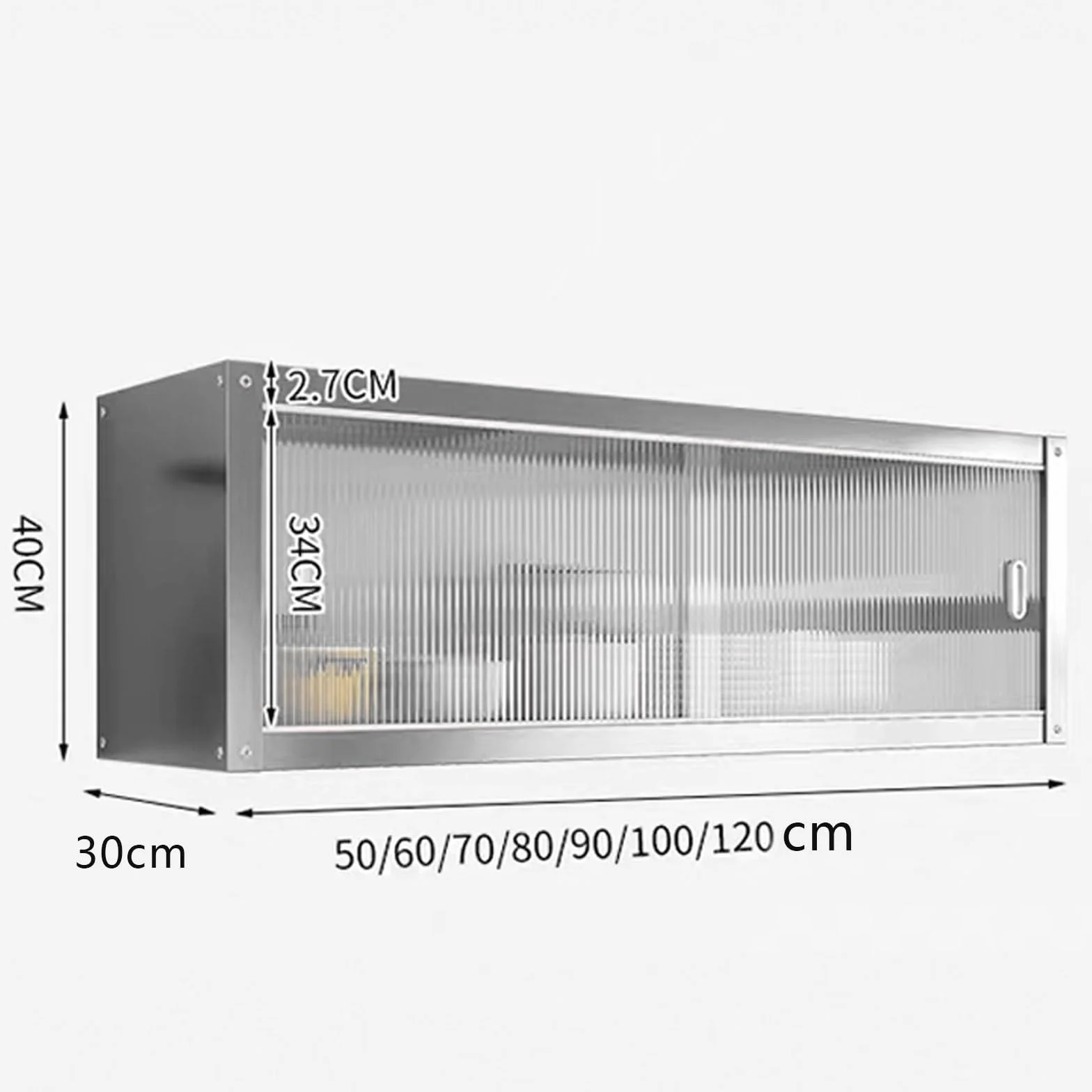 Armario De Cocina Armario De Pared De Acero Inoxidable Puertas Correderas Transparentes Dos Opciones De Instalación for Aseo Dormitorio Ducha Soporta hasta 25 Kg por Estante(70 * 30 * 40cm)