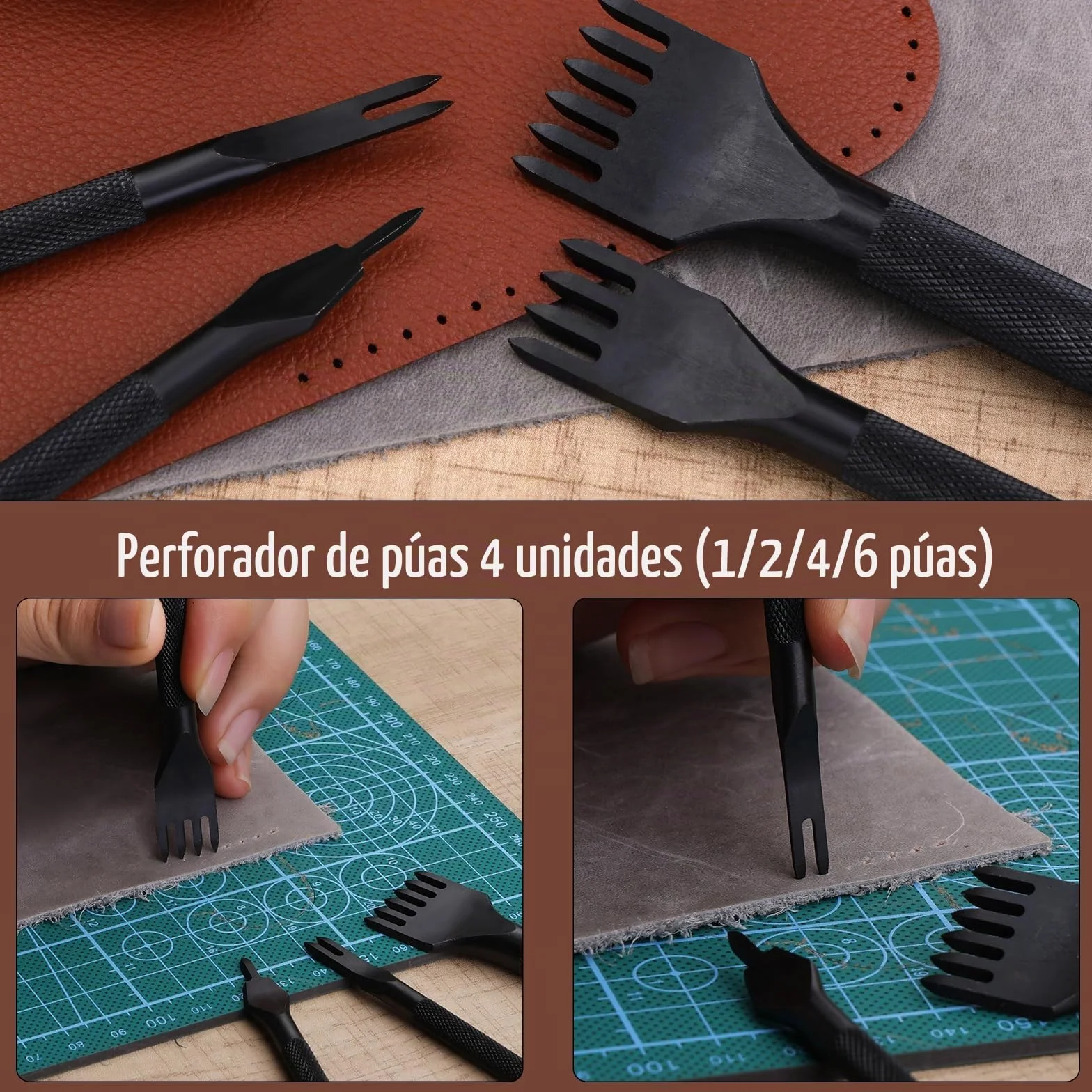 Benlay Herramientas de trabajo de cuero, herramientas de artesanía y accesorios, kit de herramientas de trabajo de cuero con bolsa enrollable y manual