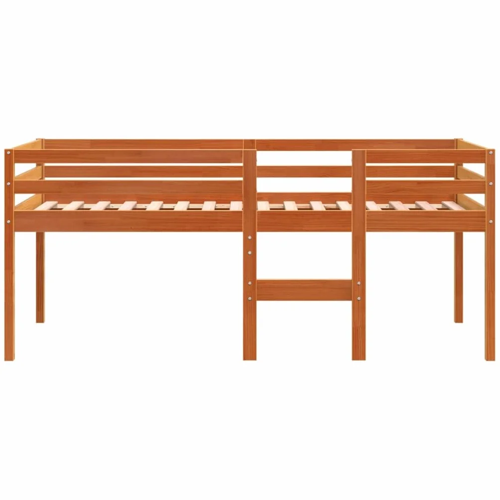 Cama alta marrón cera 80 x 200 cm madera maciza de pino, estructura de cama robusta para niños y jóvenes, mueble para dormitorio, diseño seguro con escalera