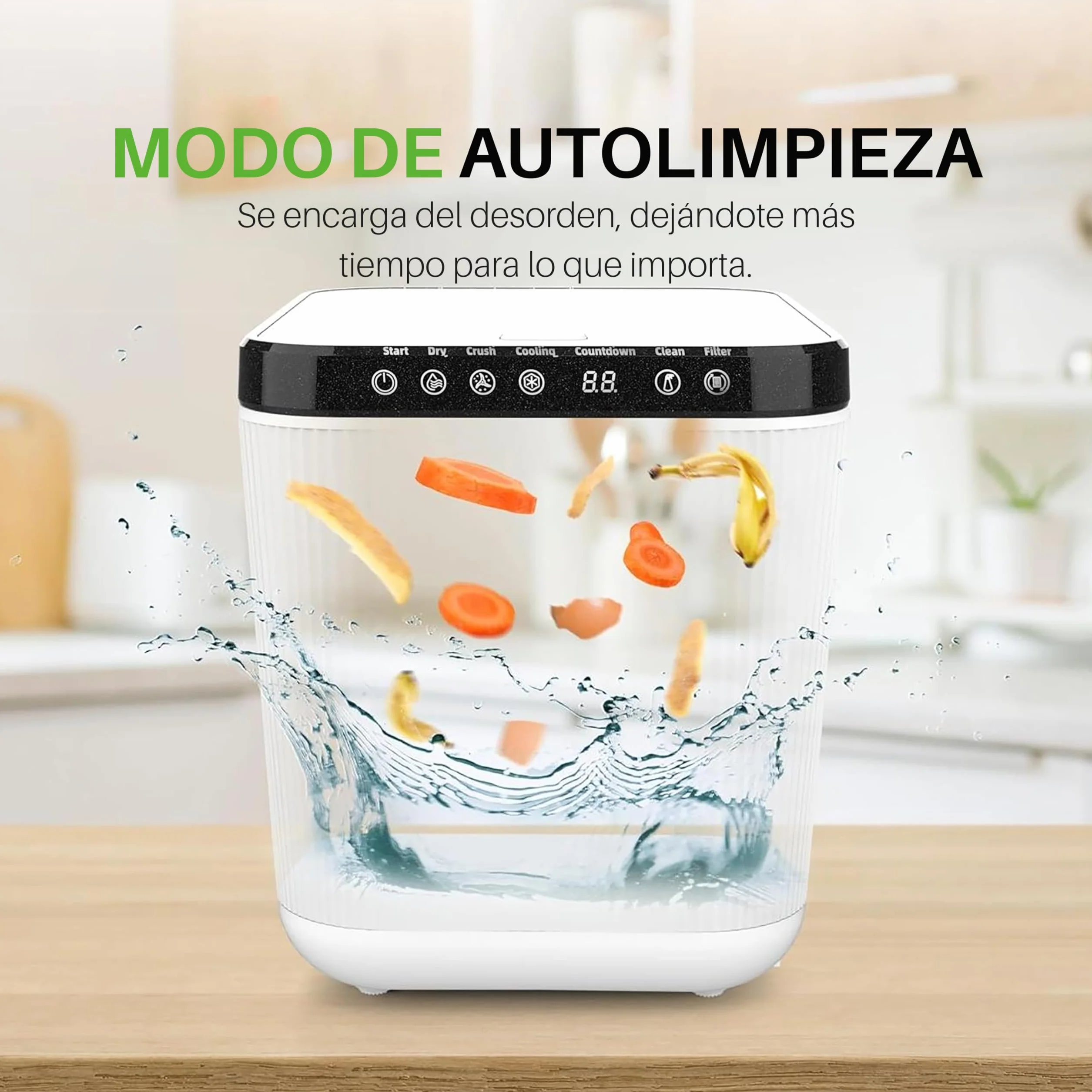 NutriChef compostador electrico, 3 litros, Ideal para cocinas, Cubo Basura organica y desechos de Comida, Automatico, Funciones de Secado, Trituracion y Enfriamiento
