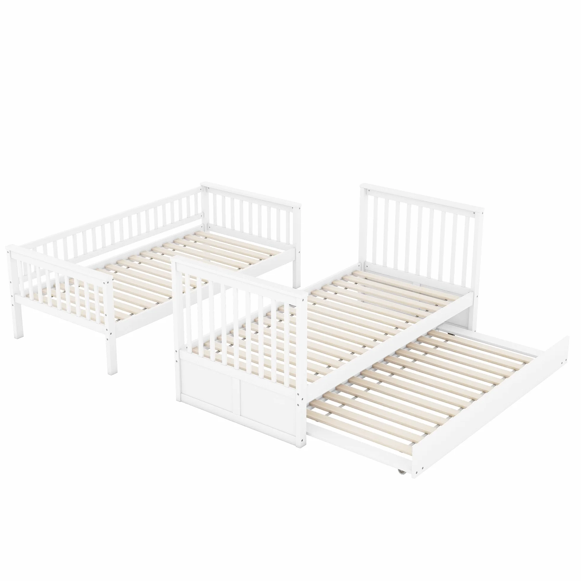 Moimhear Literas de 90 x 200 cm, camas infantiles, literas triples con cama nido, barandilla alta, escalera estable (blanco)