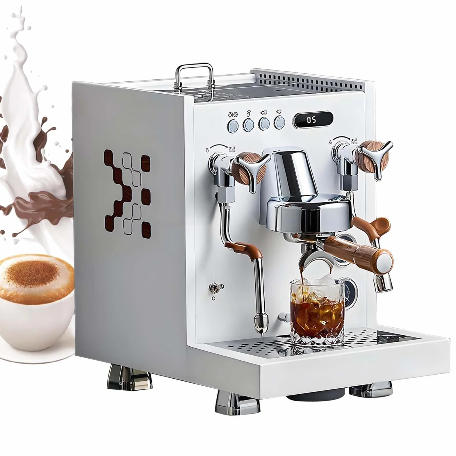 Cafetera Espresso De 14-50 Tazas/Hora con Vaporizador De Agua, 15 Bares Y 2850 W, Espumador De Leche EléCtrico con Vaporizador De Alta Velocidad, Caldera De 1 Litro, Embudo Doble