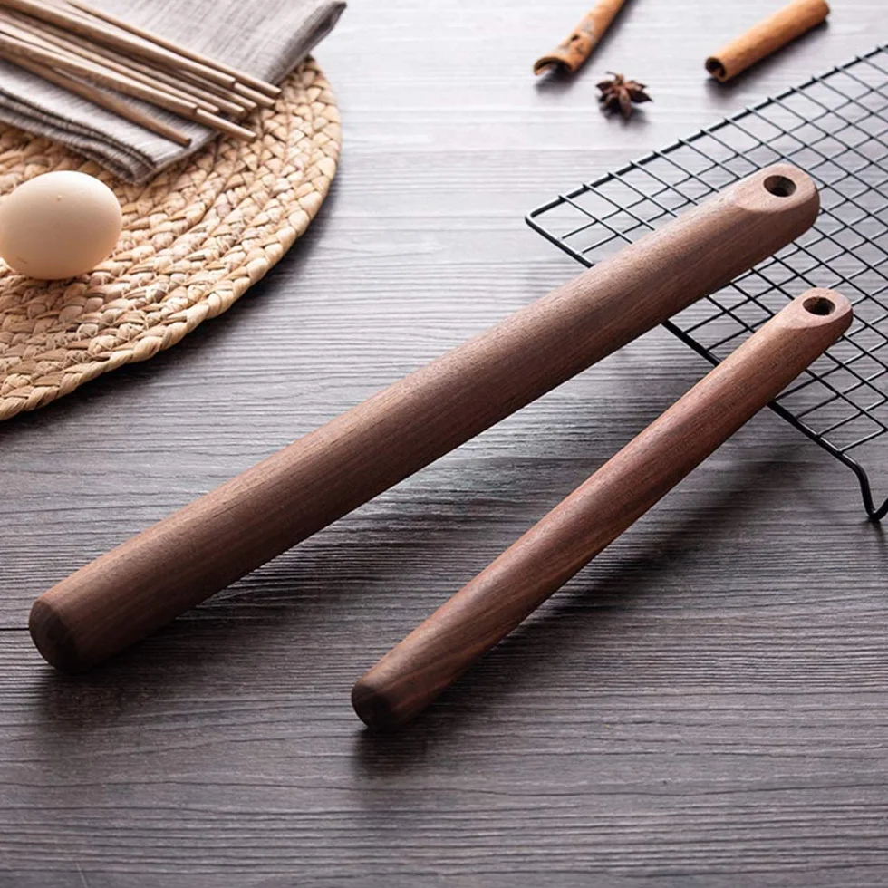 Rodillo de madera Rodillo para masa Rodillo grande de madera maciza de nogal con gancho, ideal for hornear gomitas, galletas y fideos, 28,5 cm de longitud