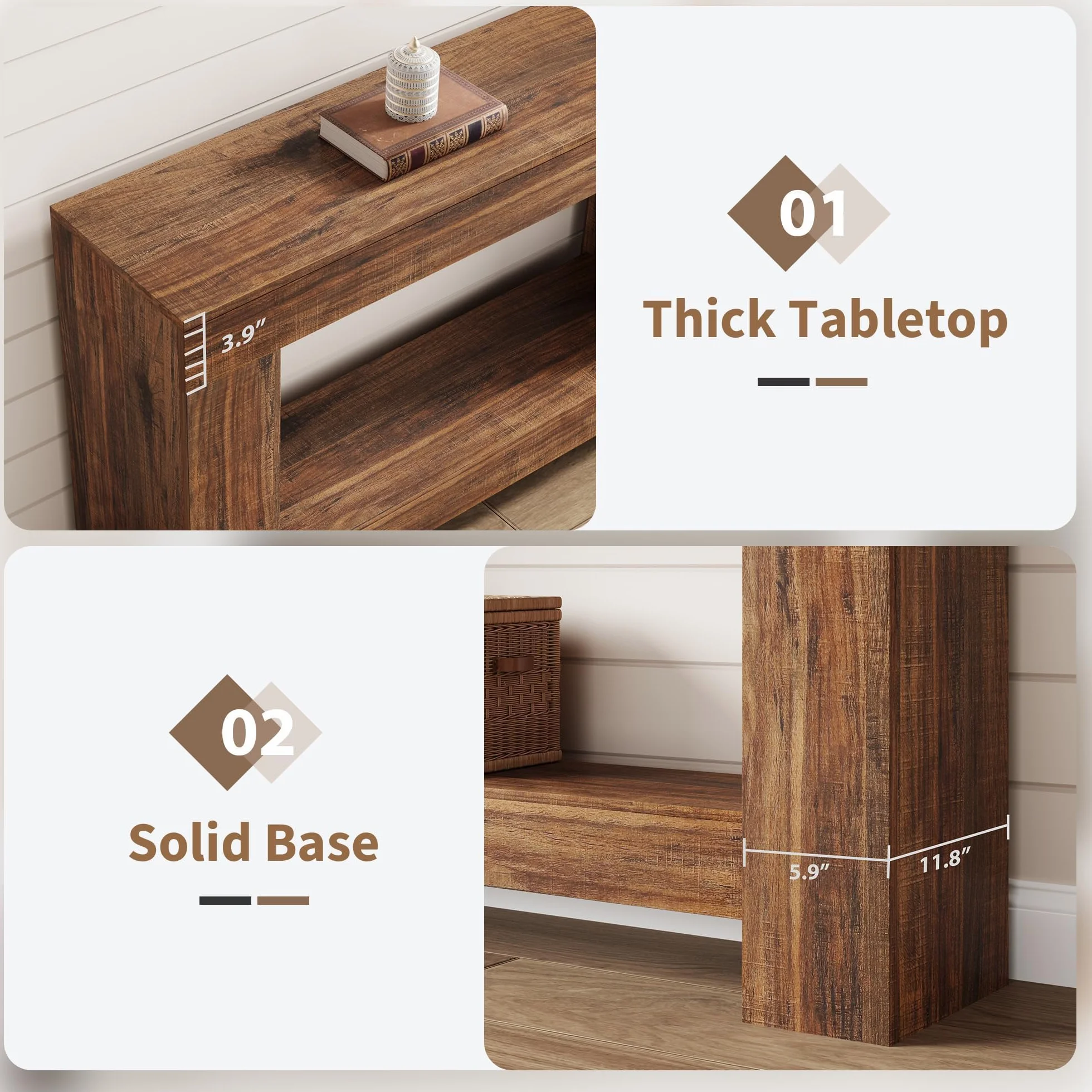 Garvee Mesa Consola Rústica De Madera para Entrada y Comedor - Diseño Compacto y Funcional con Doble Nivel y Estante Abierto Pasillos y Salones - Montaje Sencillo