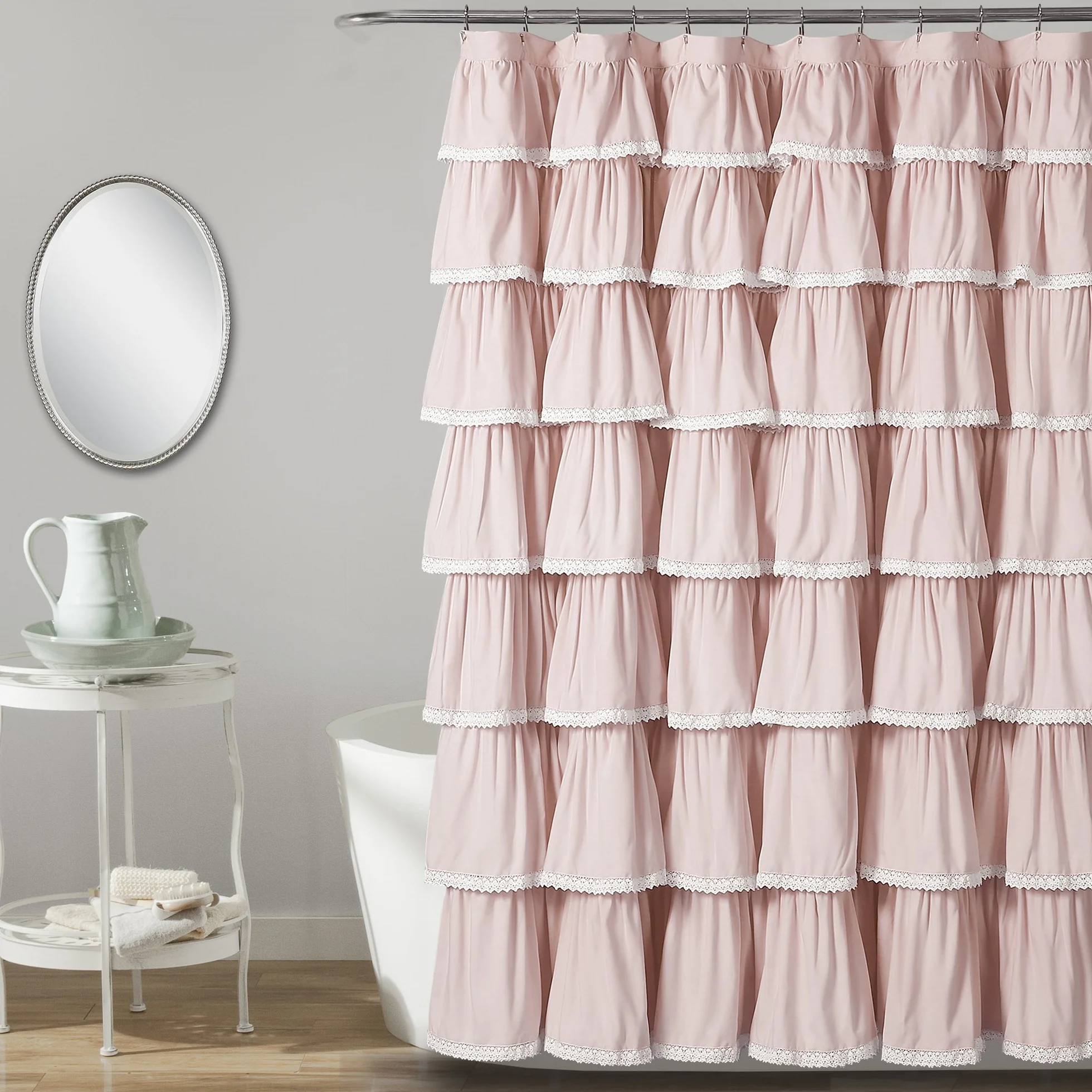Lush Decor 1 Cortina de Ducha de Encaje con Volantes, 72 x 72 Pulgadas, Rubor, 72 Pulgadas de Ancho x 72 Pulgadas de Largo