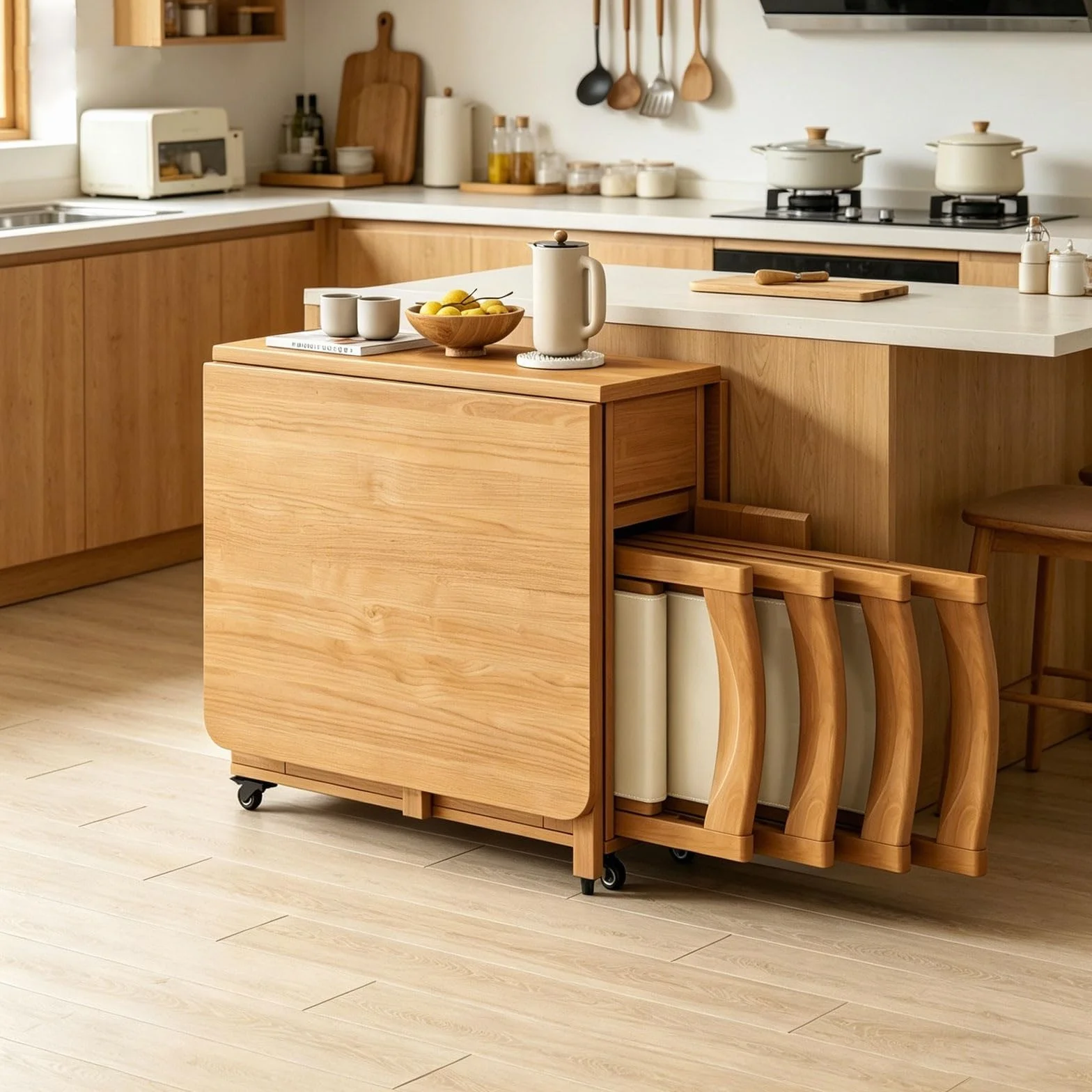 Juego de Mesa de Comedor Plegable, Comedor Extensible Que Ahorra Espacio con 2 cajones de Almacenamiento Ocultos y 4 Ruedas, Mesa Auxiliar abatible for Apartamentos y hogares