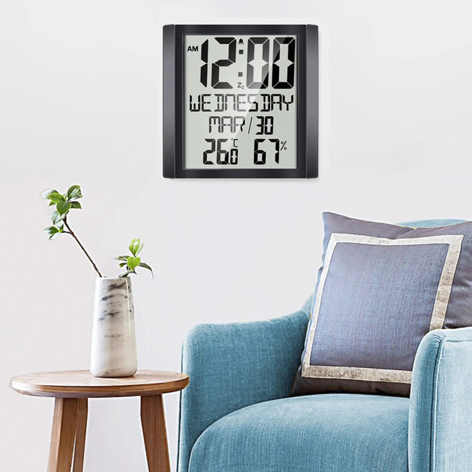 ThreeH Reloj Digital de Pared Reloj de Escritorio con Temperatura Humedad Fecha Semana Gran Pantalla Calendario Despertador a Pilas Mayores