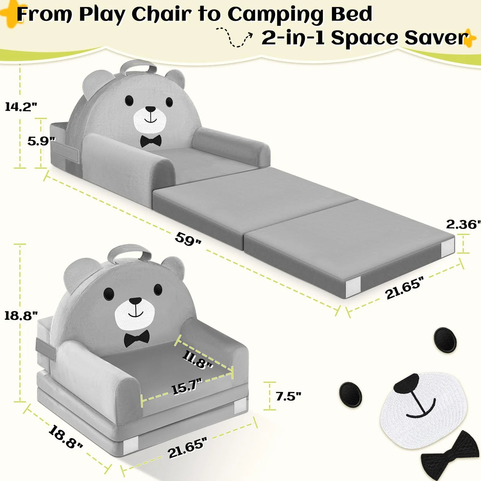 Sofá Infantil, 2 en 1 Silla Plegable para niños, Suave sofá de Terciopelo de Cristal para los niños pequeños para el Dormitorio, Sala de Estar