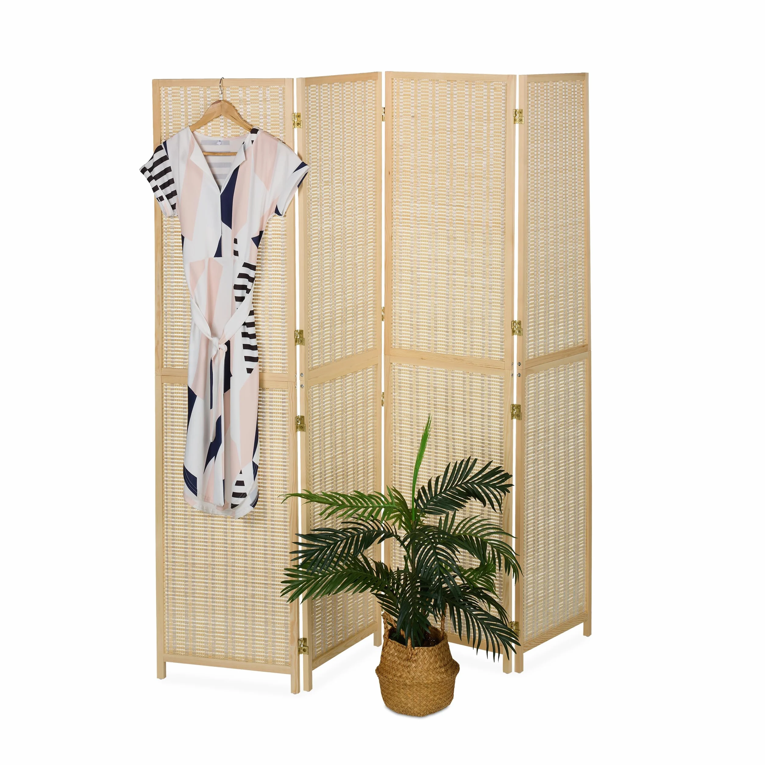 Relaxdays Biombo Bambú 4 Paneles Paraván Plegable 180x182 cm Madera Natural