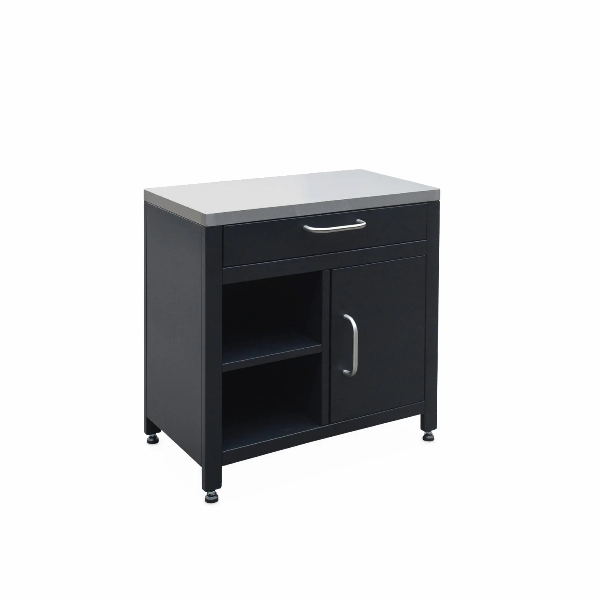 sweeek - Cocina exterior de acero 1 cajón y 1 puerta, 80cm, Grimaud, Negro, 52.5x80x87 cm