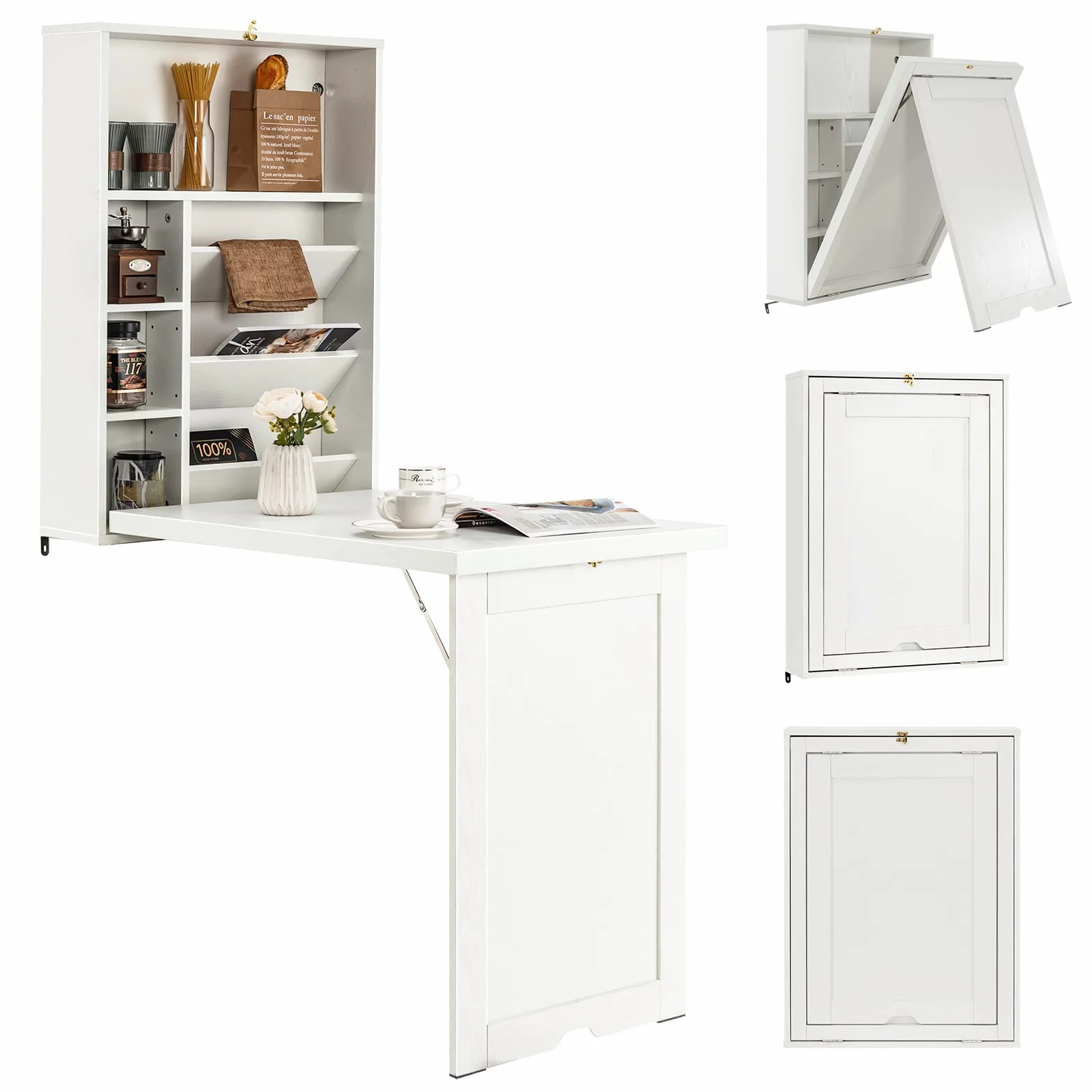 GIANTEX-Mesa de Pared Plegable 7 Compartimentos, Alfombrilla Antideslizante, se Puede Utilizar en el Estudio, la Cocina y la Sala de Estar