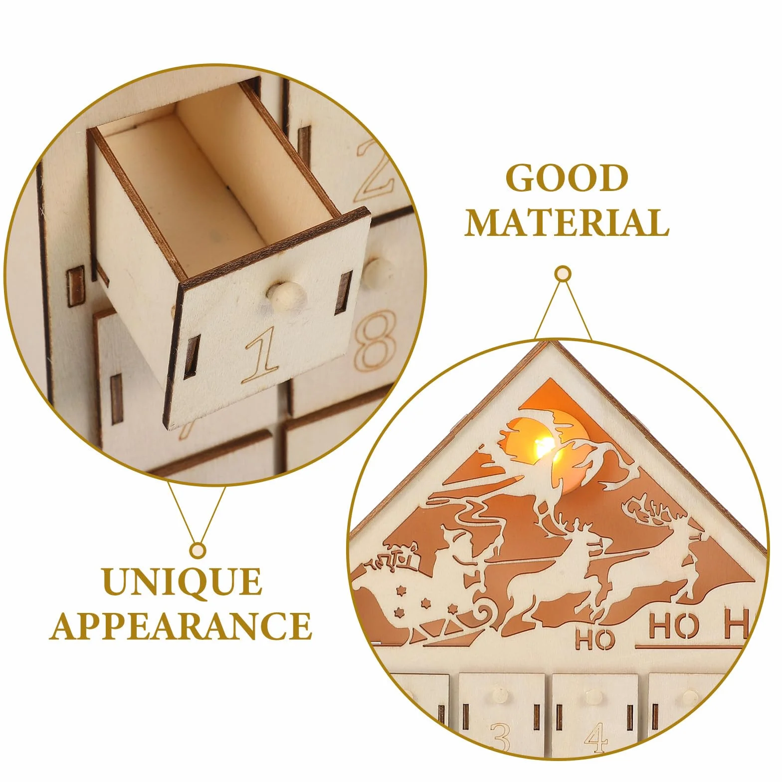 NUOBESTY Calendario de Adviento de Madera 24 Cajones y Luces Led, Adorno Navideño Reutilizable para Reuniones Festivas y Hogar Diseño Rústico Encantador