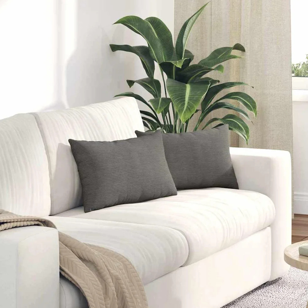 Juego de 2 cojines para sofá de 50 x 30 cm – Cojines decorativos modernos de pana suave – Cojines con funda y relleno – Gris claro – Cojines decorativos estables para salón y dormitorio
