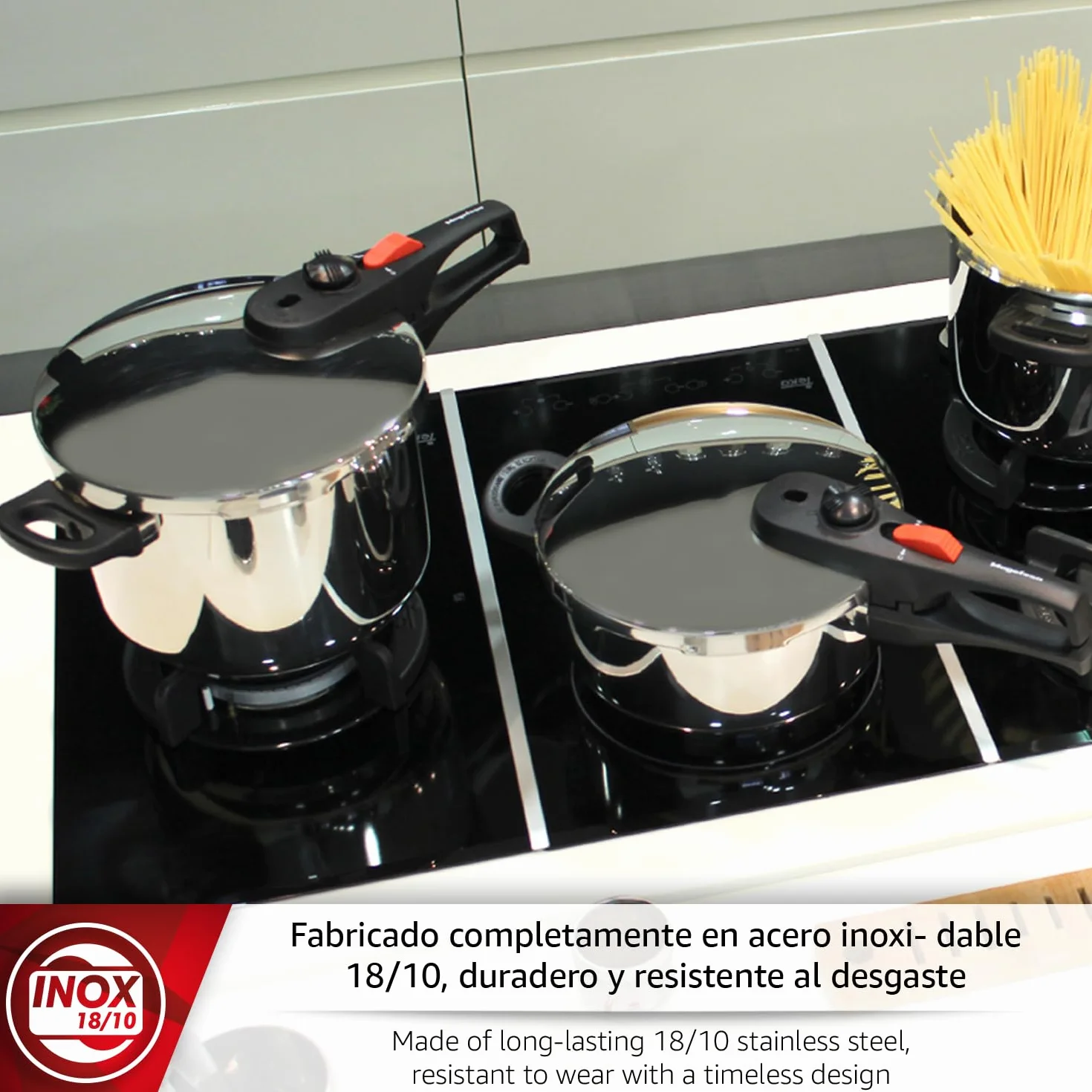 Magefesa Practika Plus - Set de Ollas Express Rápidas 4 + 6L, Acero Inoxidable 18/10, Sensor de Presión, Inducción, Cocina Sana, Cierre Seguro